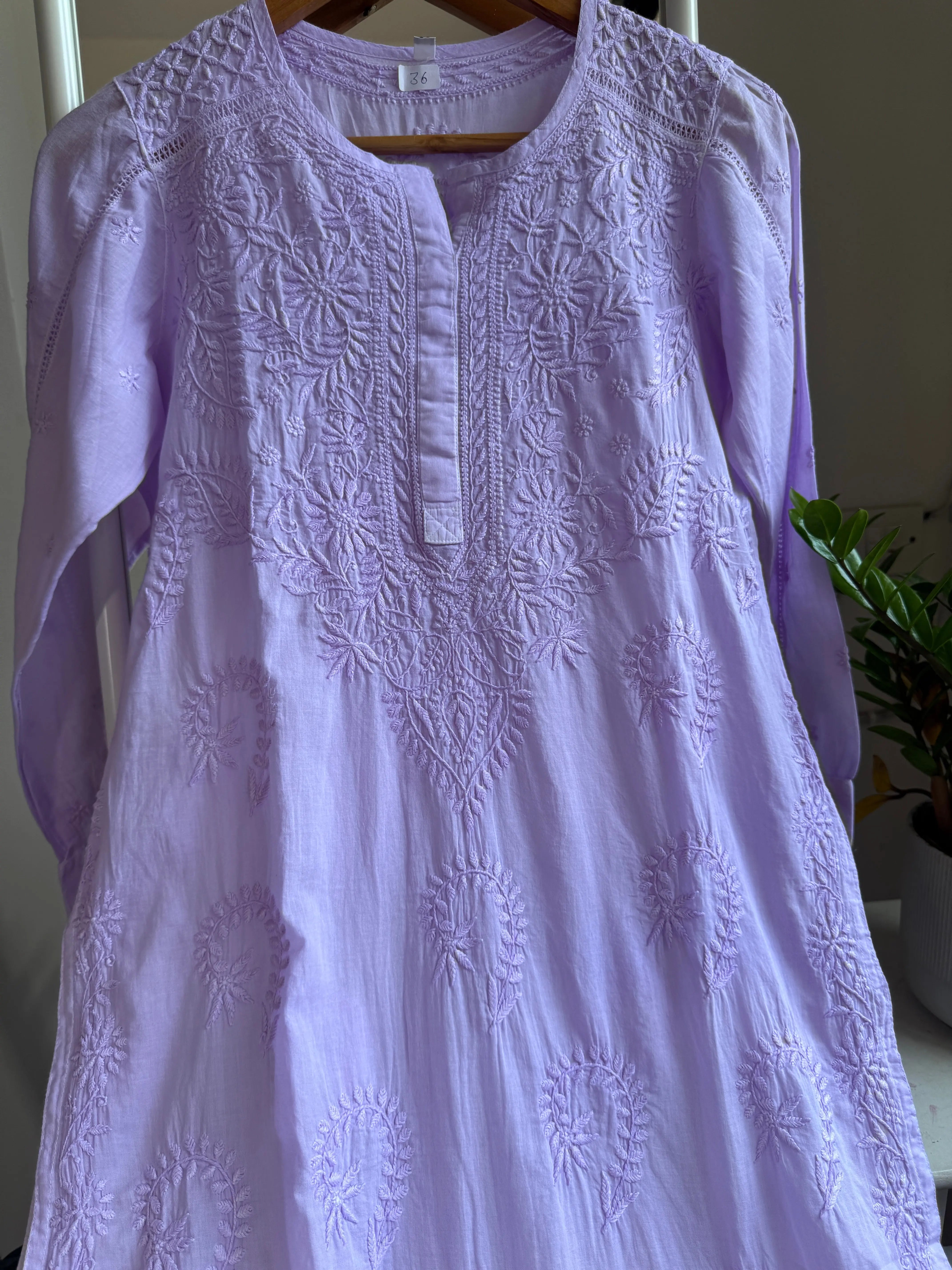 Mul Cotton Lilac Chikankari Kurti - Saaz Collection ARIAA CHIKANKARI