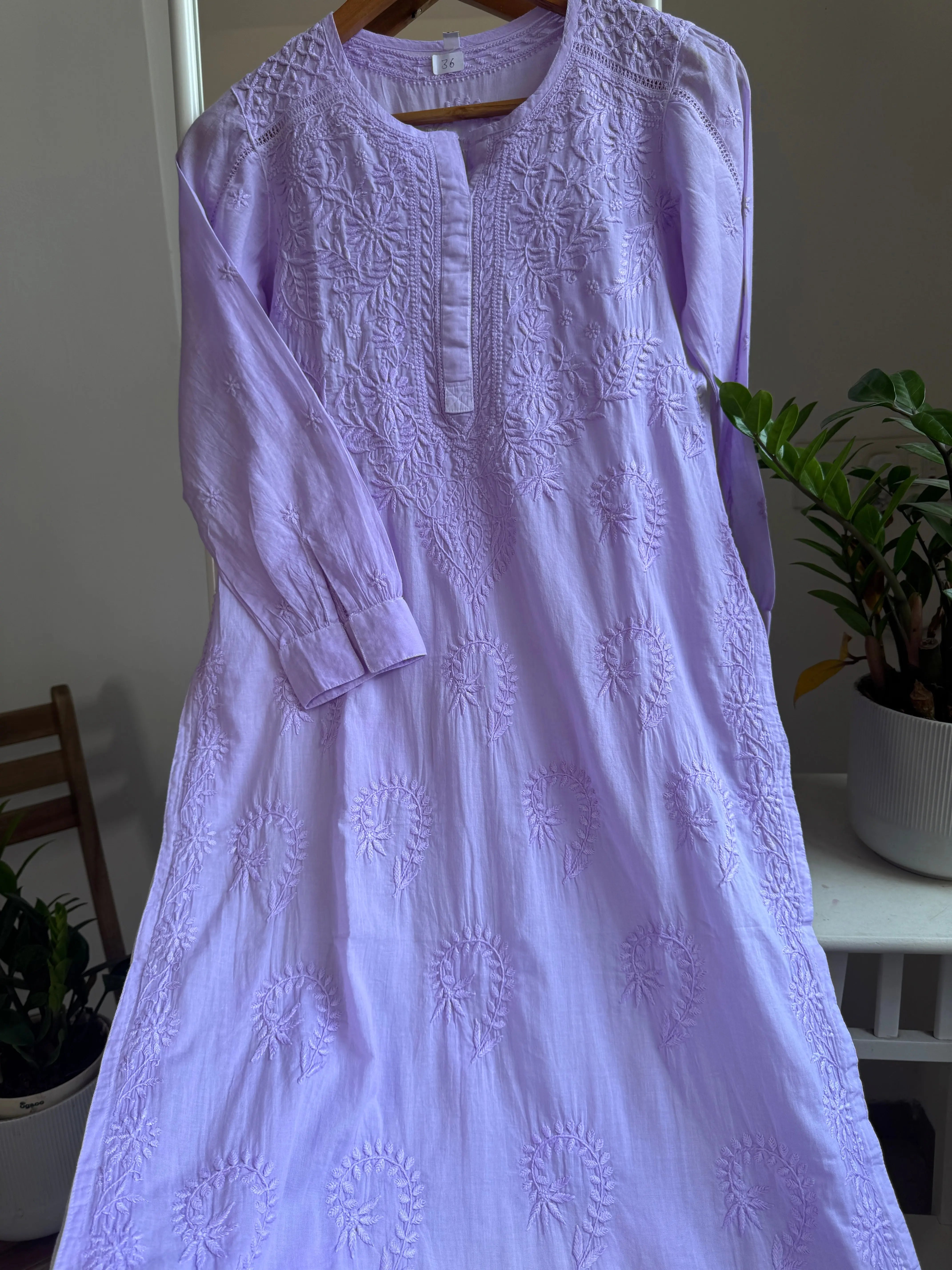 Mul Cotton Lilac Chikankari Kurti - Saaz Collection ARIAA CHIKANKARI
