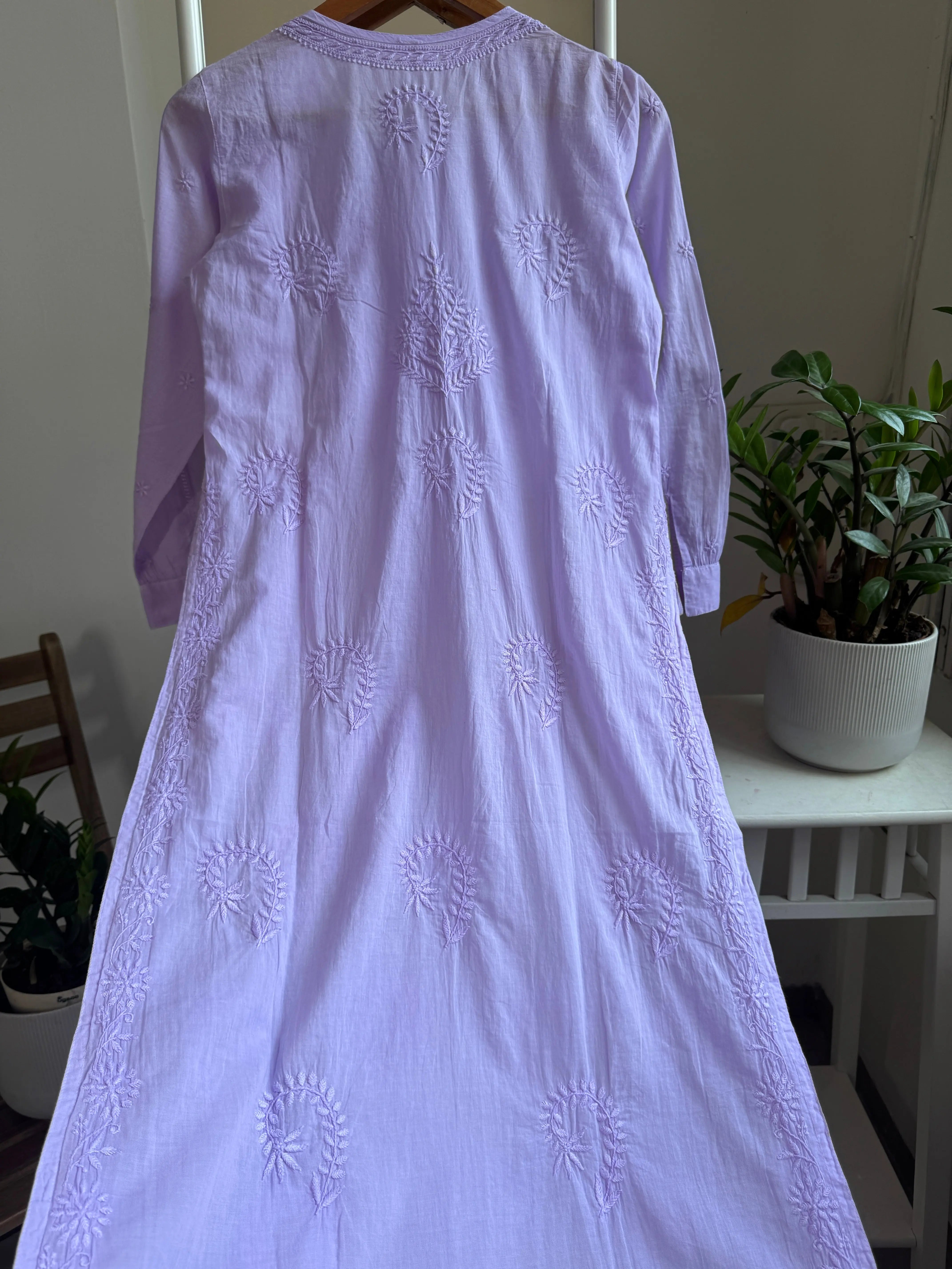 Mul Cotton Lilac Chikankari Kurti - Saaz Collection ARIAA CHIKANKARI