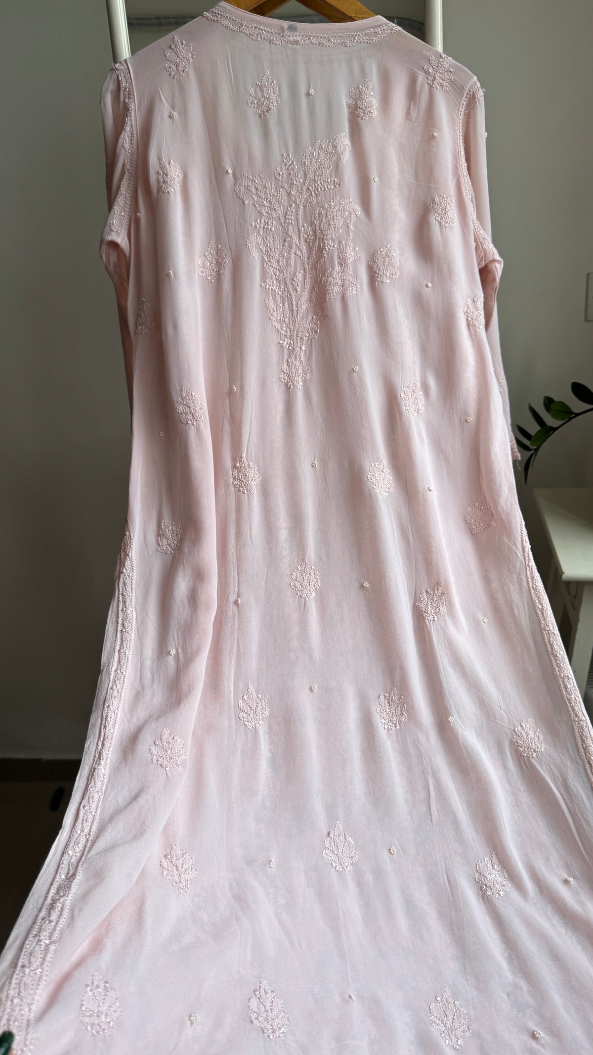 Viscose Kurti with Pearl Work - Pale Pink