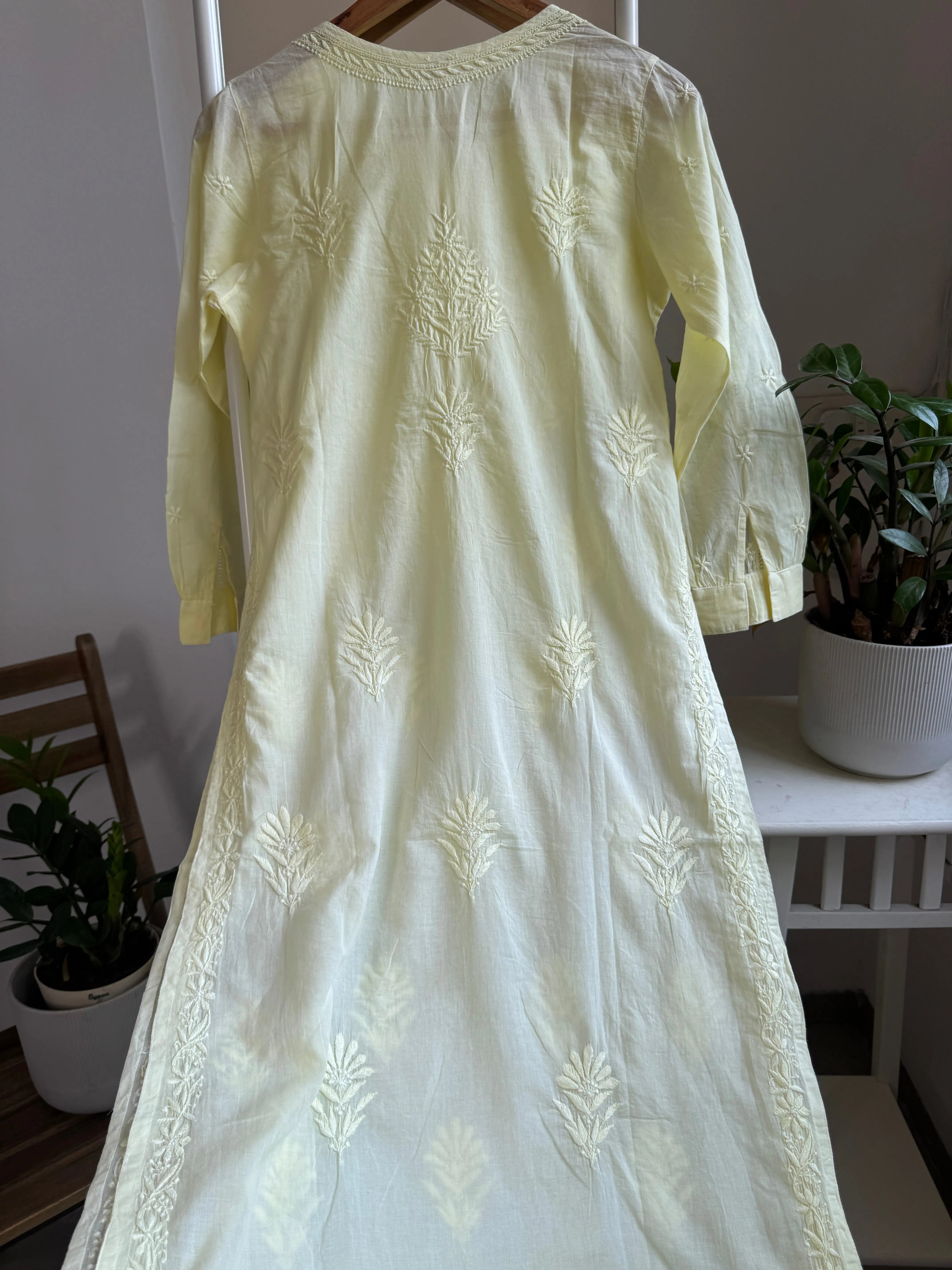Mul Cotton Lemon Yellow Chikankari Kurti - Saaz Collection ARIAA CHIKANKARI