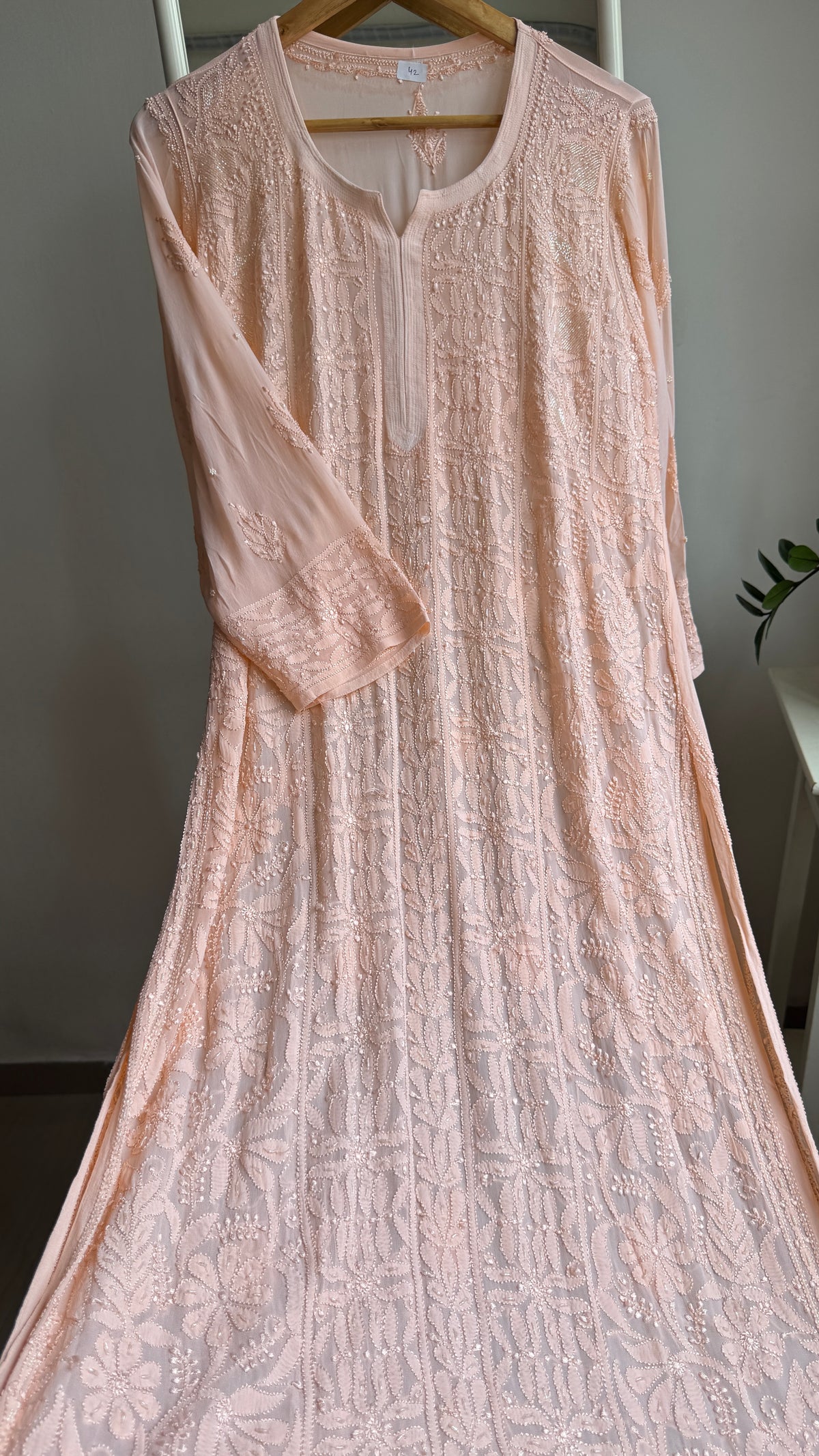 Viscose Kurti with Pearl Work - Peach