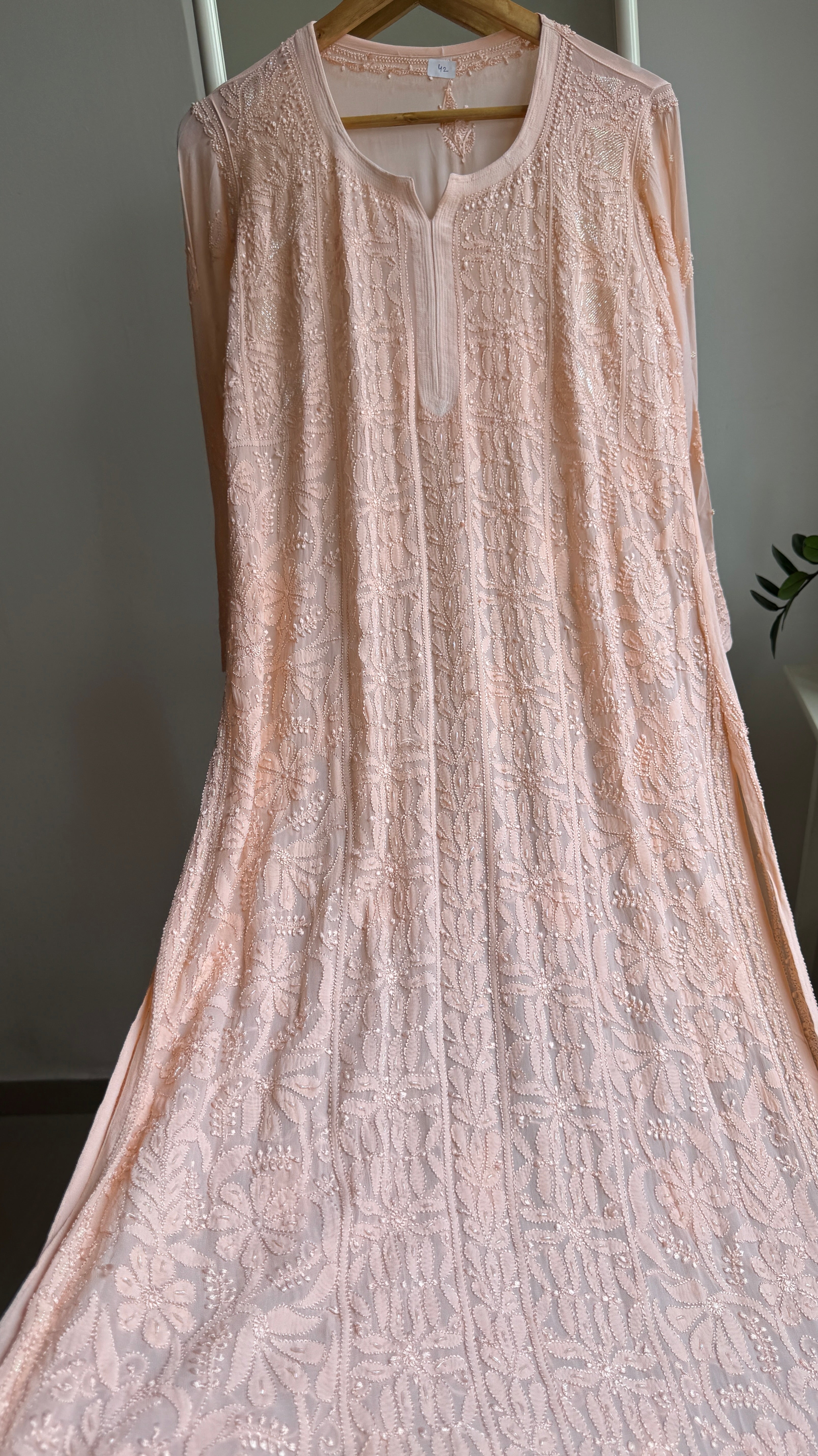 Viscose Kurti with Pearl Work - Peach