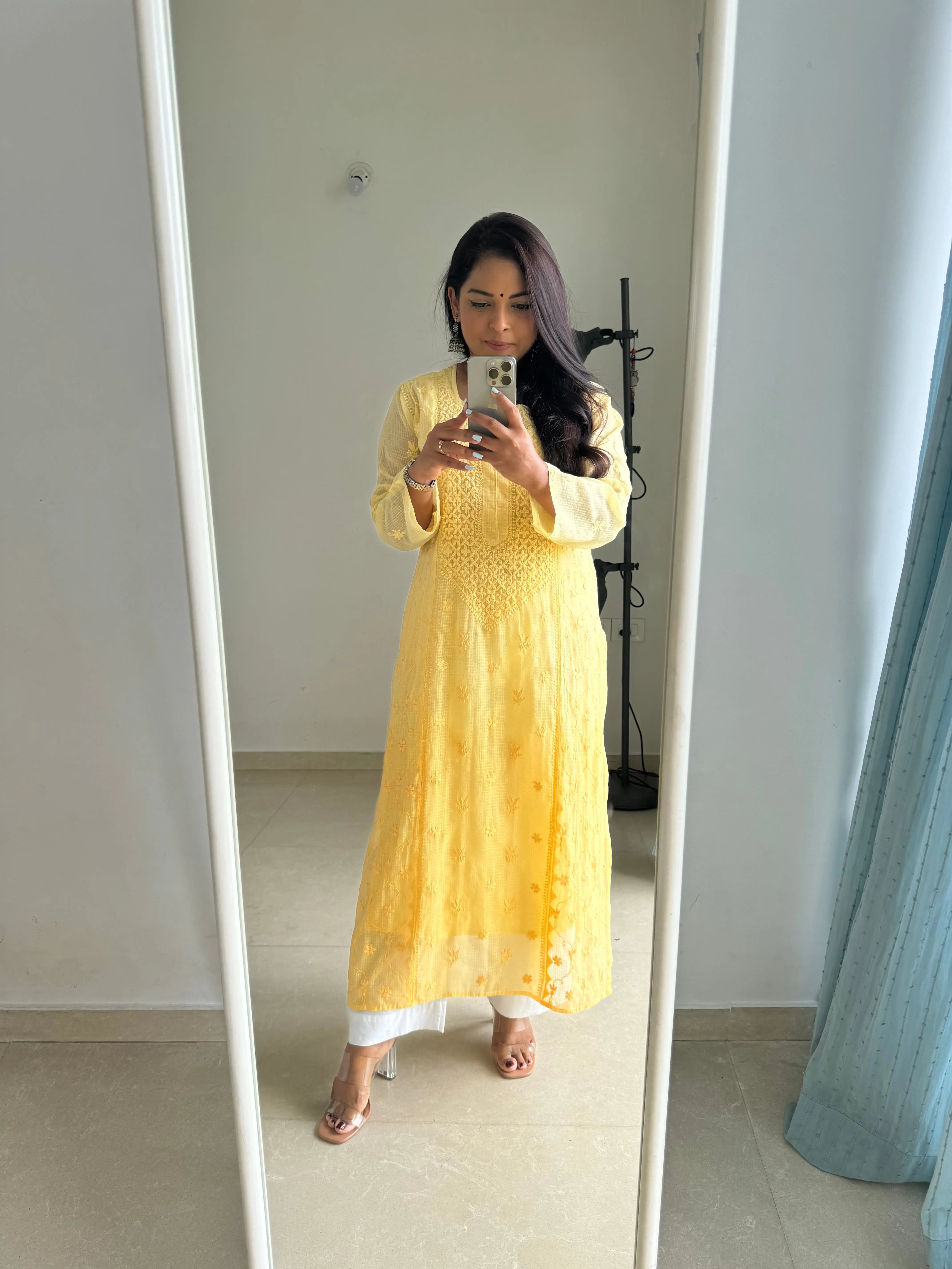 Kota Soft Cotton Chikankari Kurti - Yellow ARIAA CHIKANKARI
