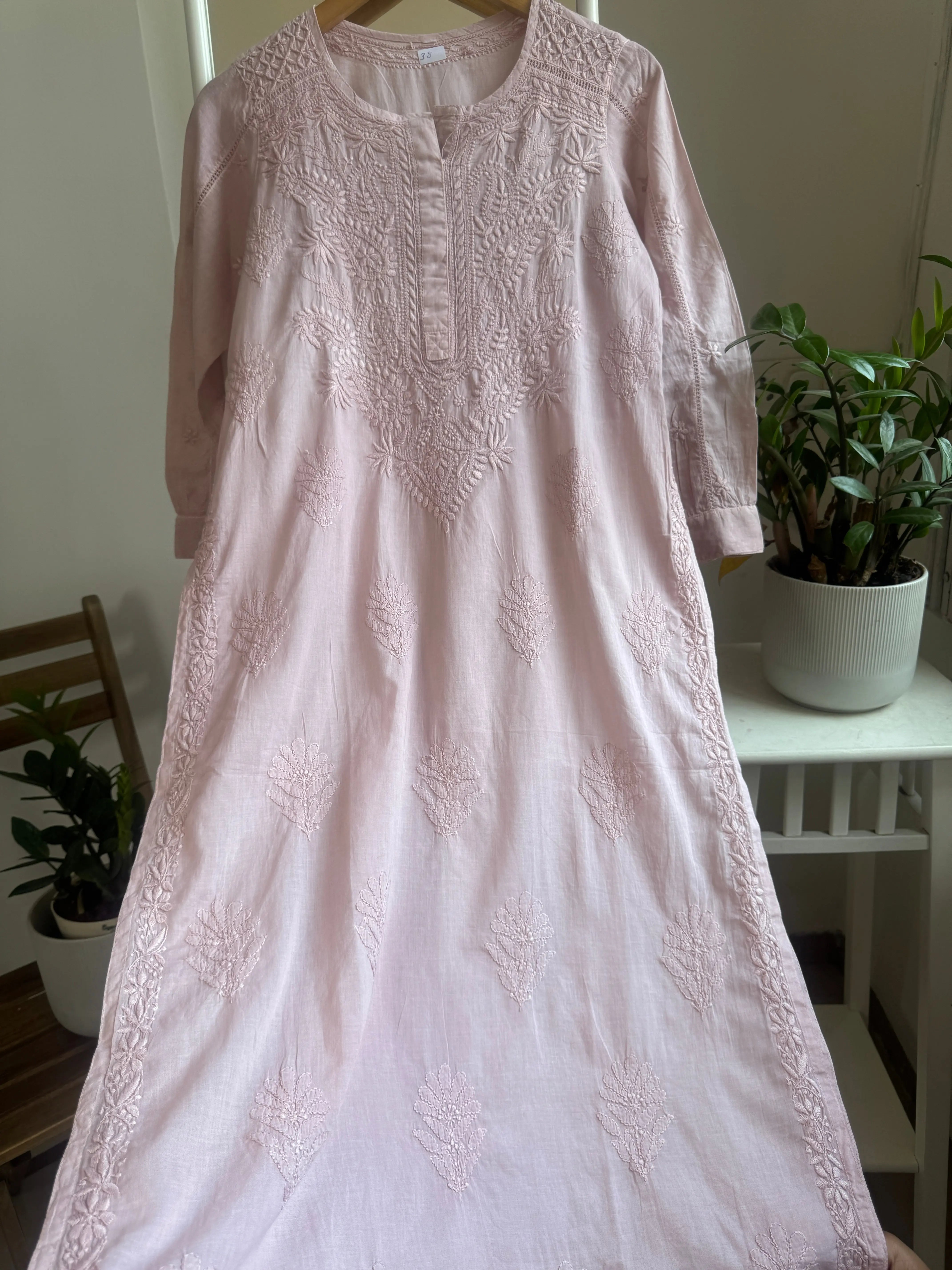 Mul Cotton Brown Chikankari Kurti - Saaz Collection ARIAA CHIKANKARI