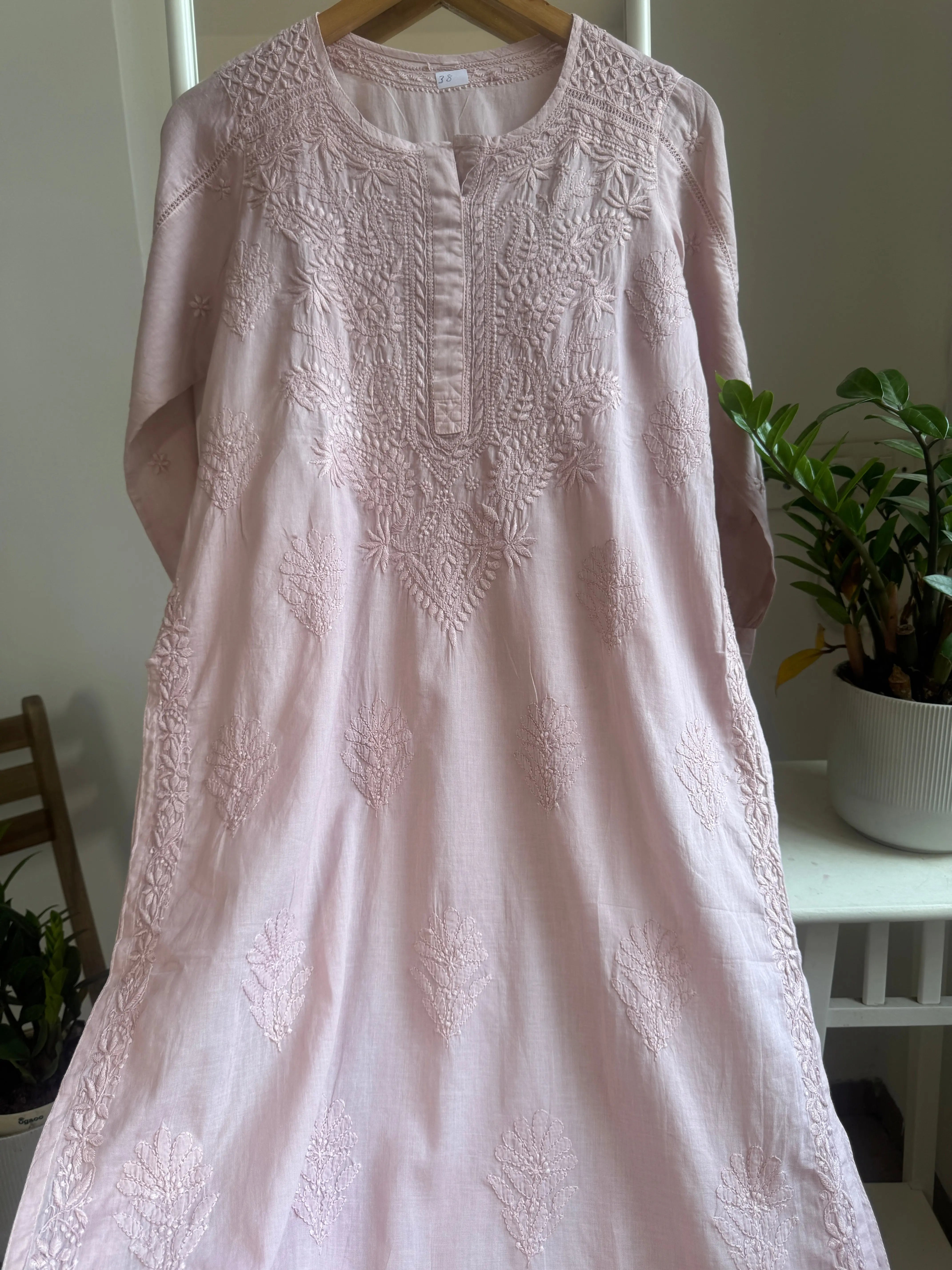 Mul Cotton Brown Chikankari Kurti - Saaz Collection ARIAA CHIKANKARI