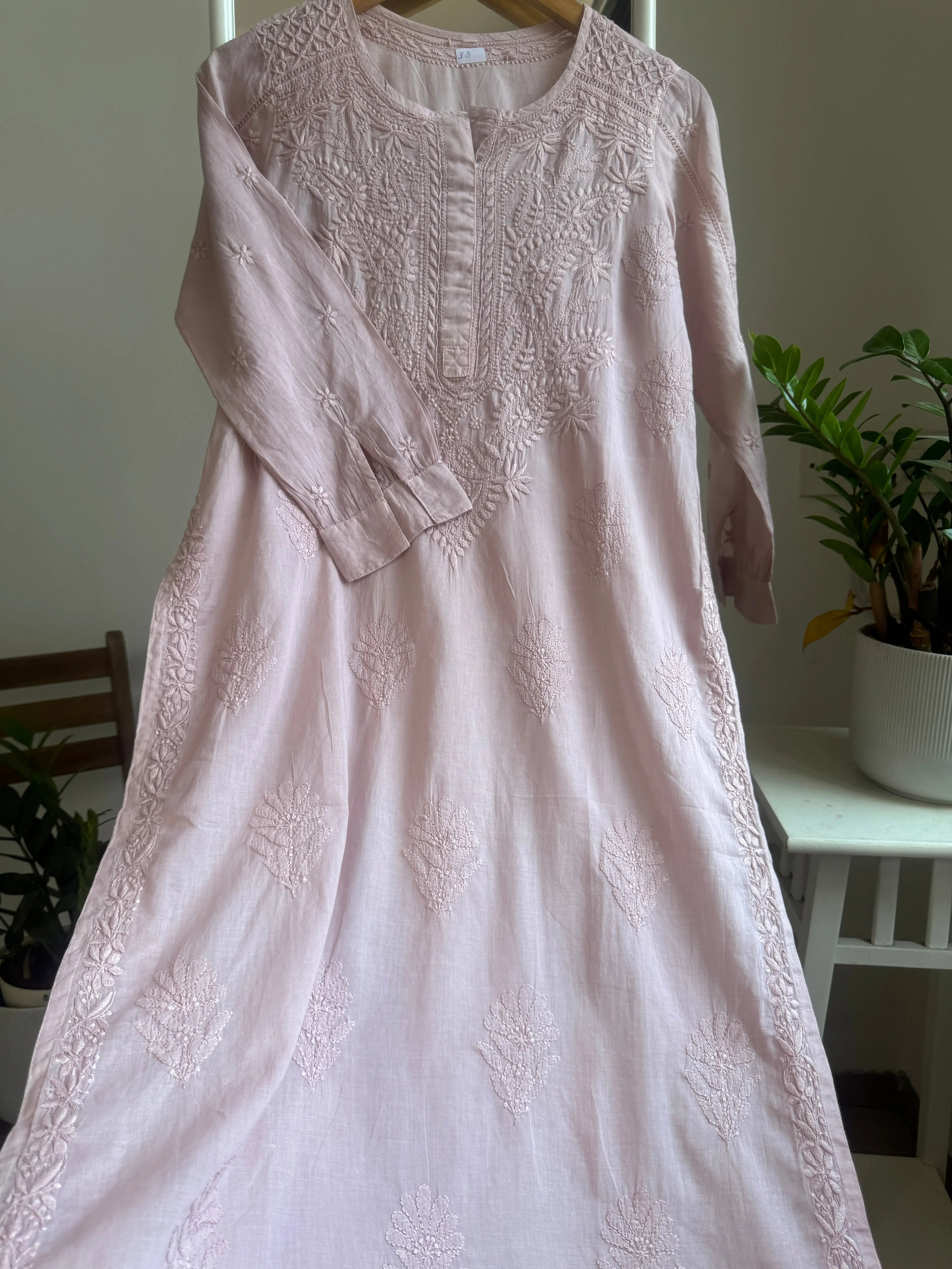 Mul Cotton Brown Chikankari Kurti - Saaz Collection ARIAA CHIKANKARI