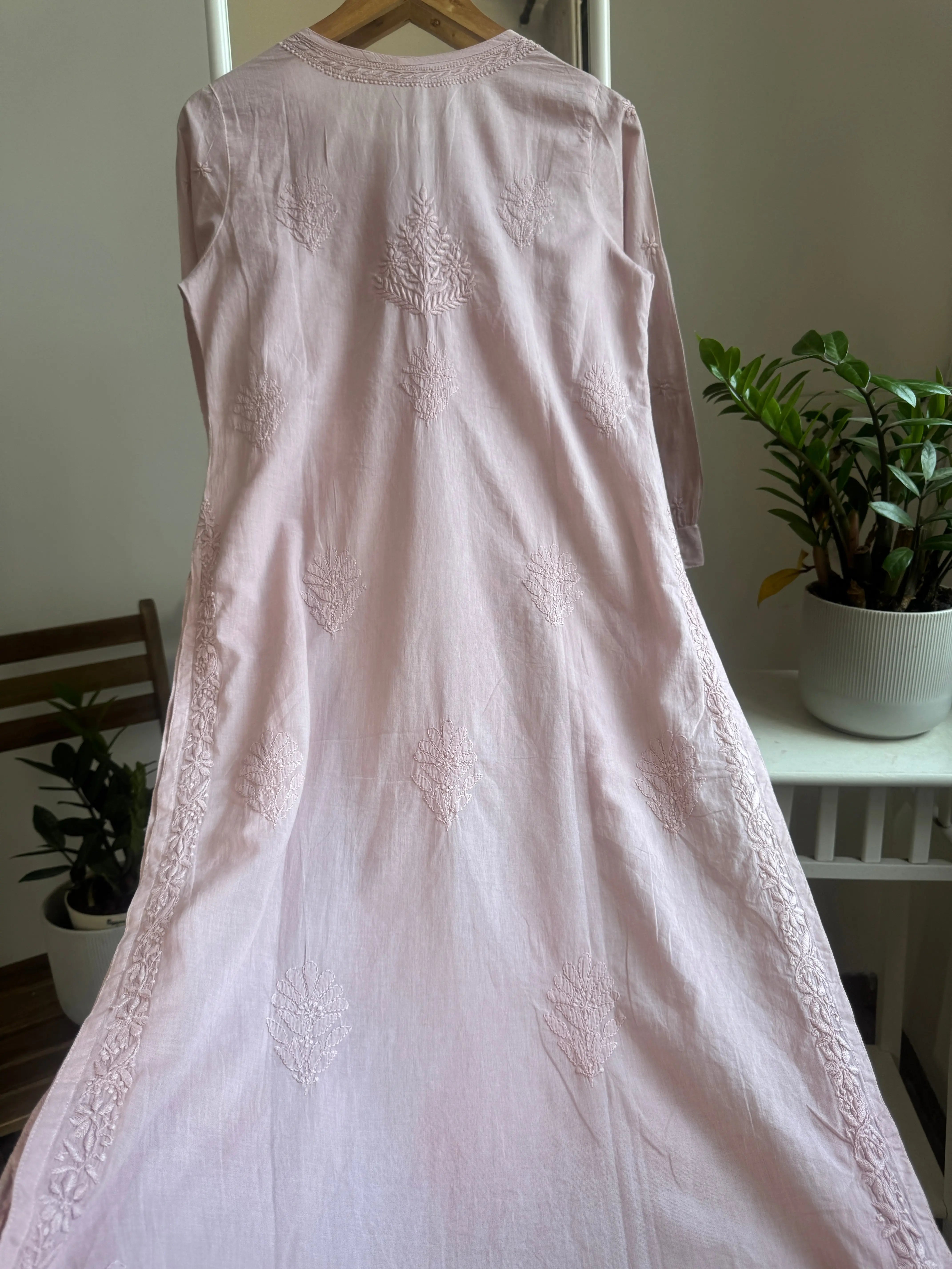 Mul Cotton Brown Chikankari Kurti - Saaz Collection ARIAA CHIKANKARI