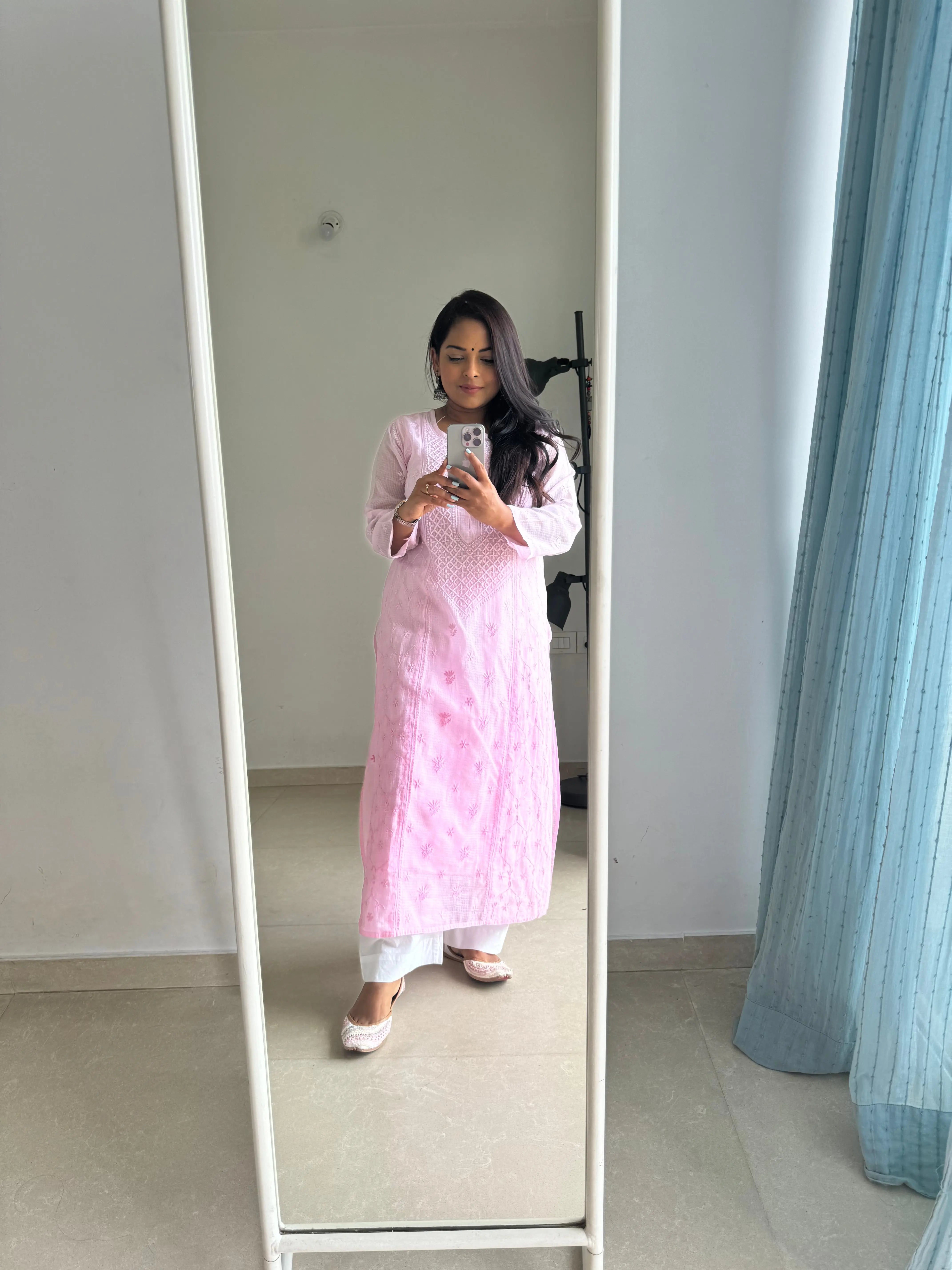 Kota Soft Cotton Chikankari Kurti - Pink ARIAA CHIKANKARI