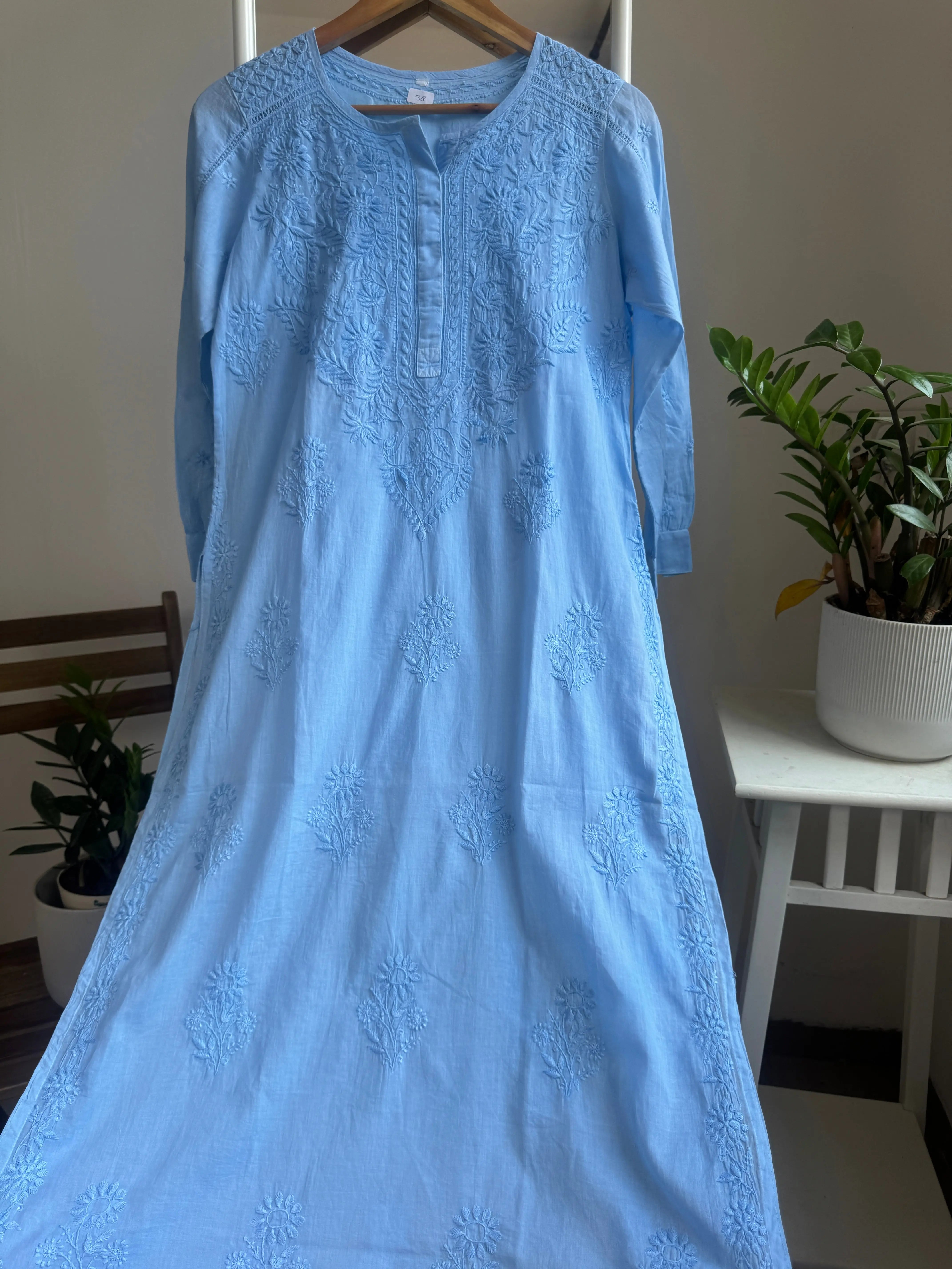 Mul Cotton Blue Chikankari Kurti - Saaz Collection ARIAA CHIKANKARI