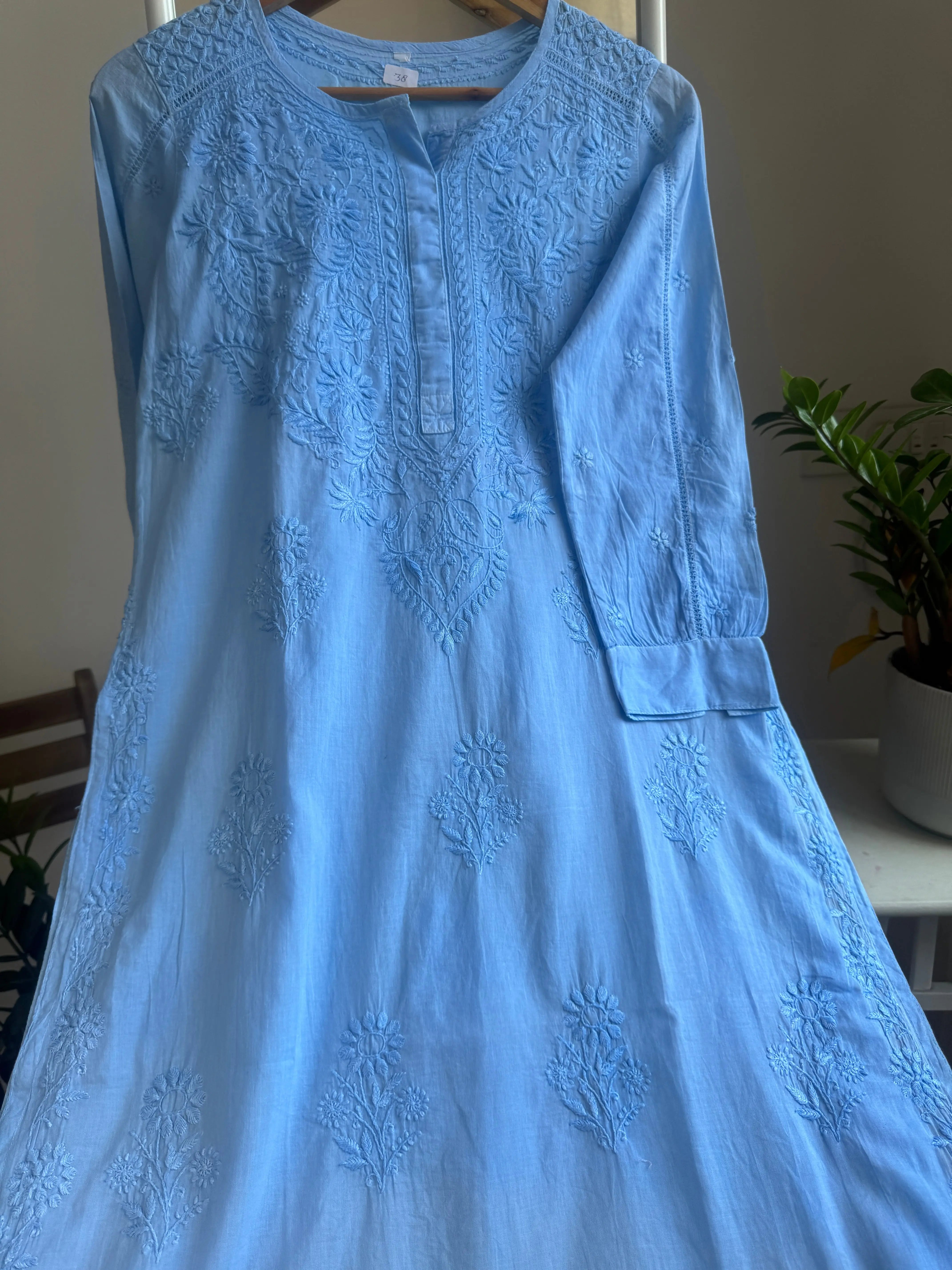 Mul Cotton Blue Chikankari Kurti - Saaz Collection ARIAA CHIKANKARI