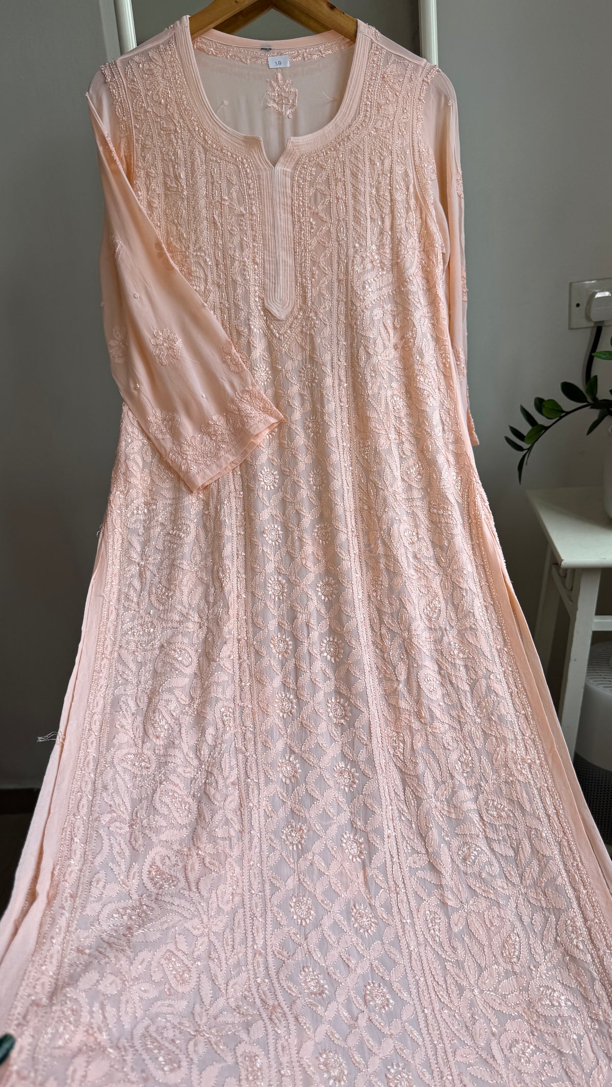 Viscose Kurti with Pearl Work - Peach