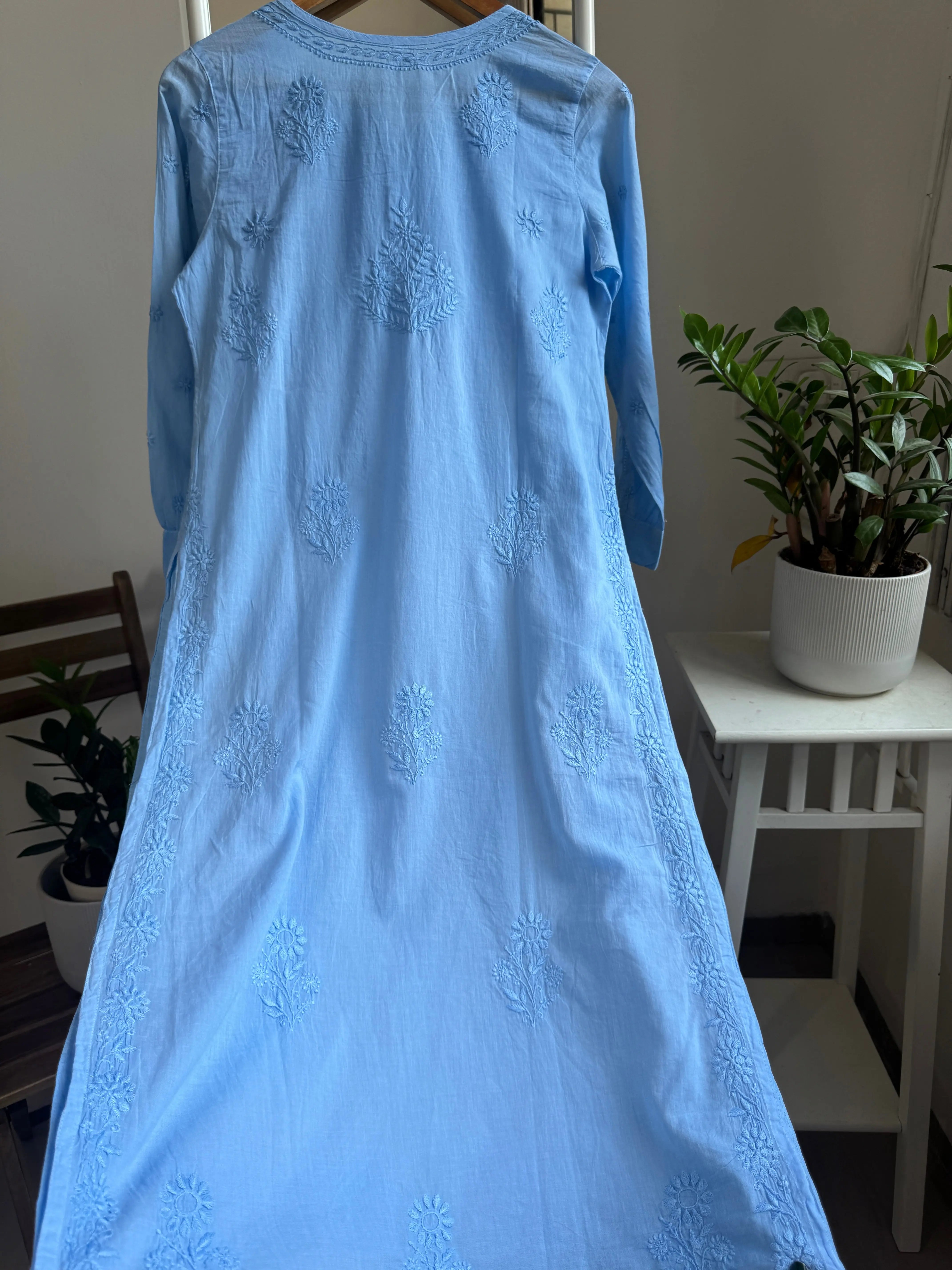 Mul Cotton Blue Chikankari Kurti - Saaz Collection ARIAA CHIKANKARI