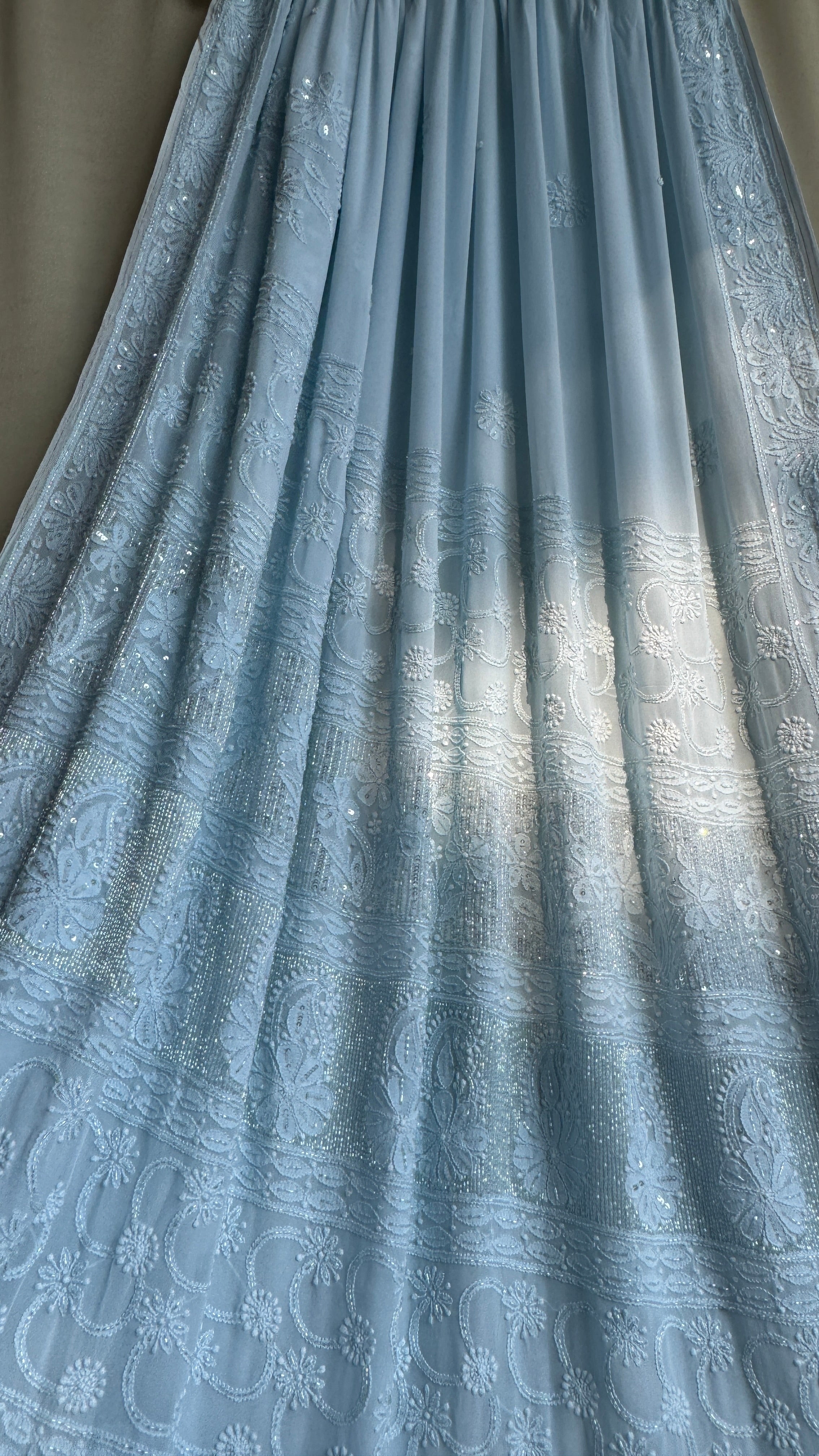 Viscose Blue Chikankari saree with Pearl embellishments