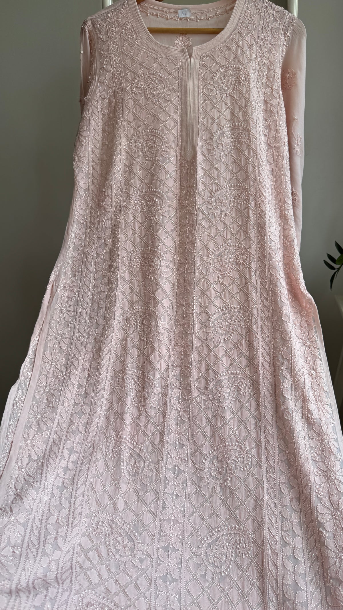 Viscose Kurti with Pearl Work - Pale Pink