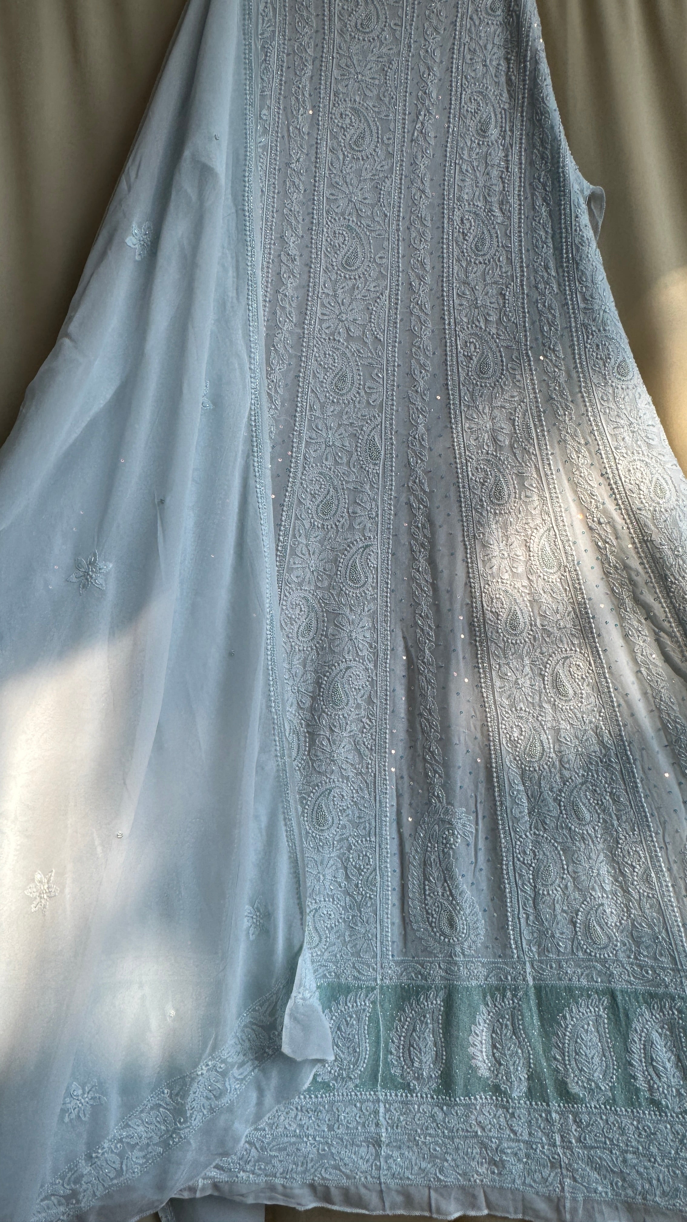 Viscose Anarkali - Semi Stitched - Pearl Work -Light Blue