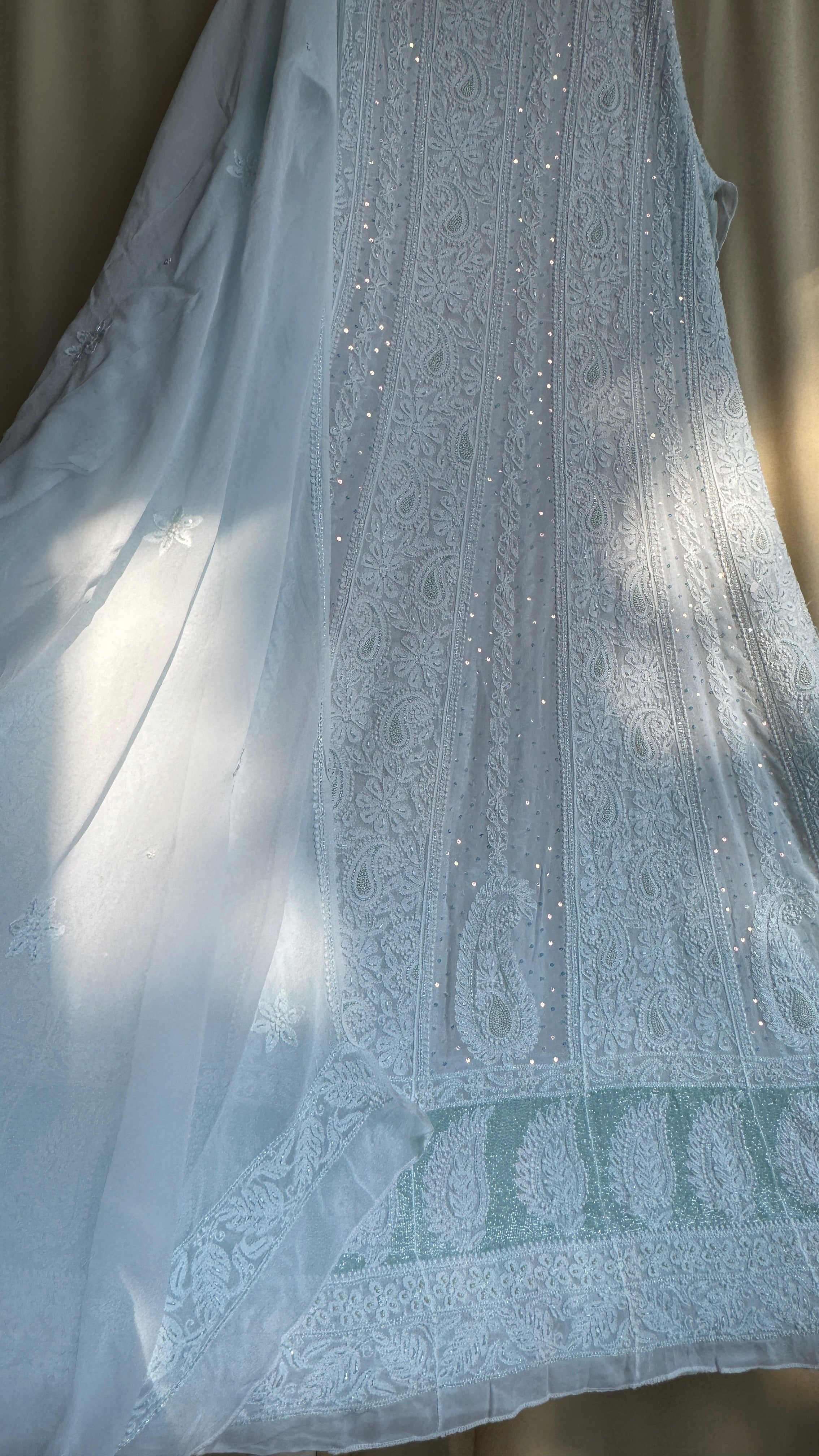 Viscose Anarkali - Semi Stitched - Pearl Work -Light Blue