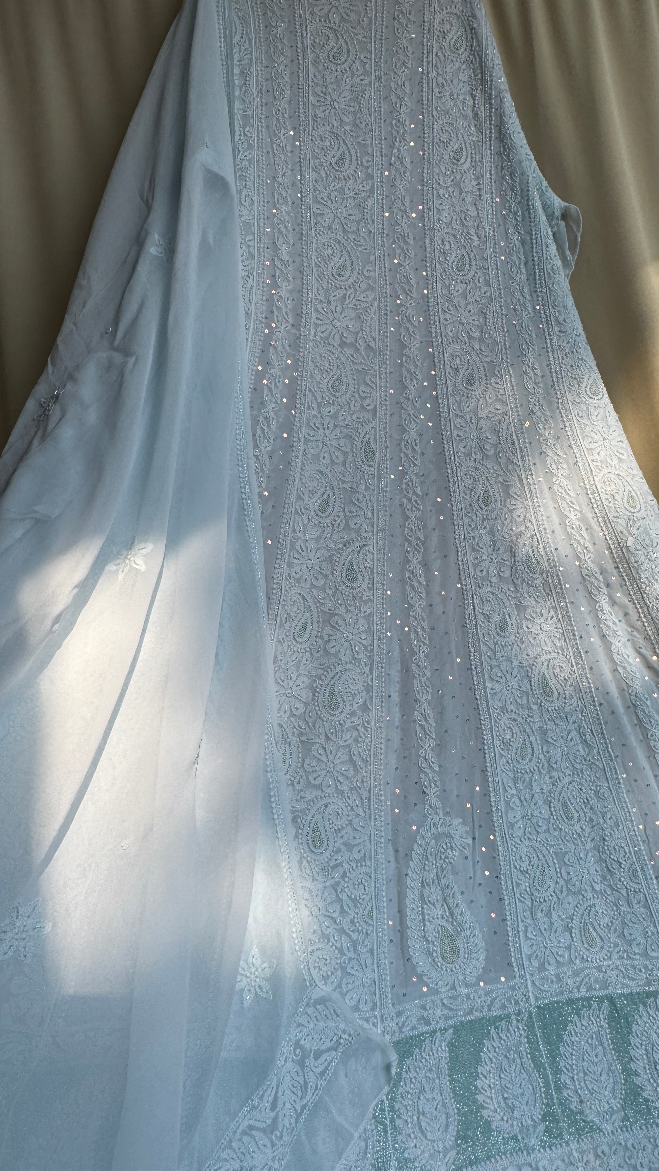 Viscose Anarkali - Semi Stitched - Pearl Work -Light Blue