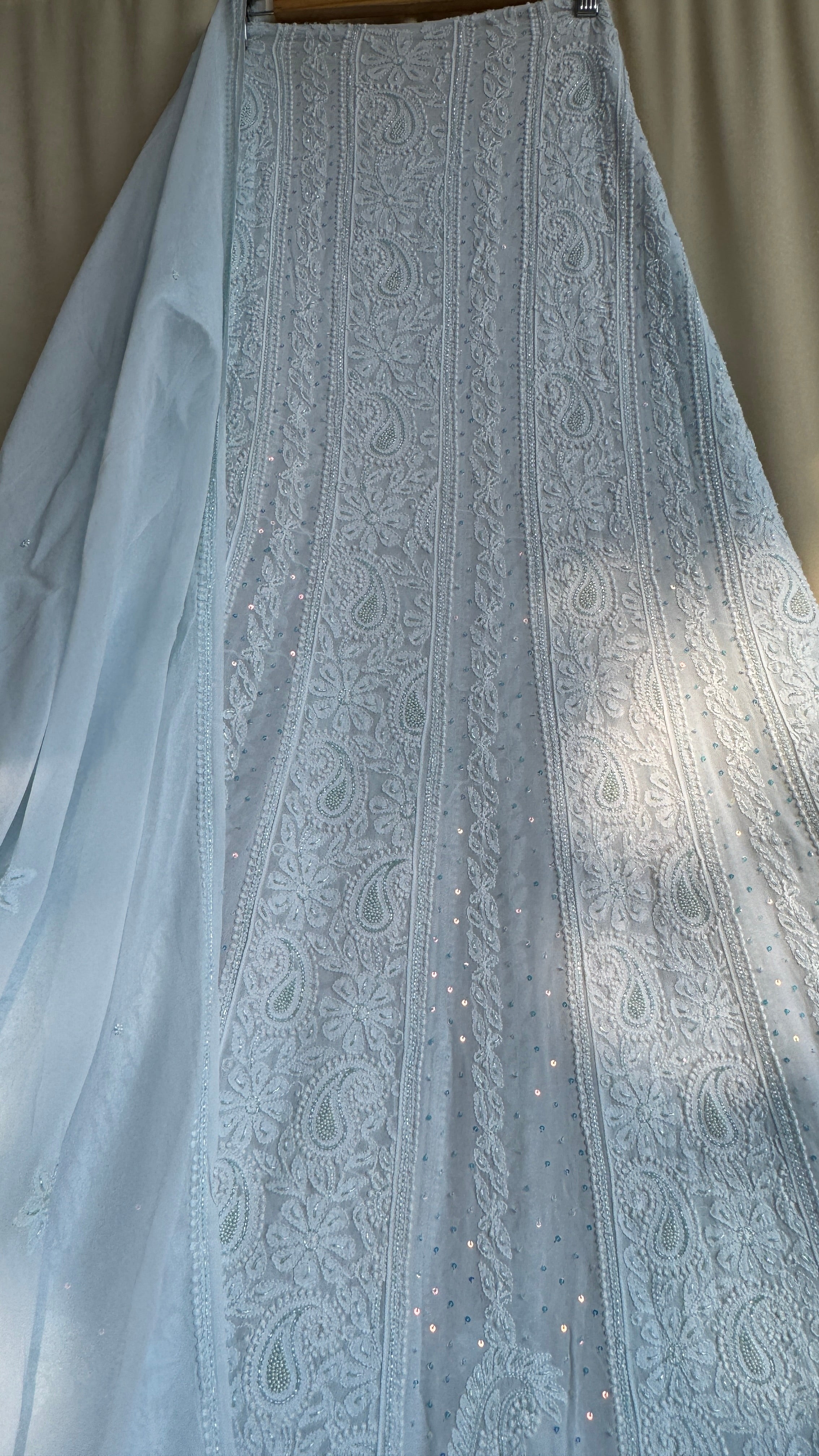 Viscose Anarkali - Semi Stitched - Pearl Work -Light Blue