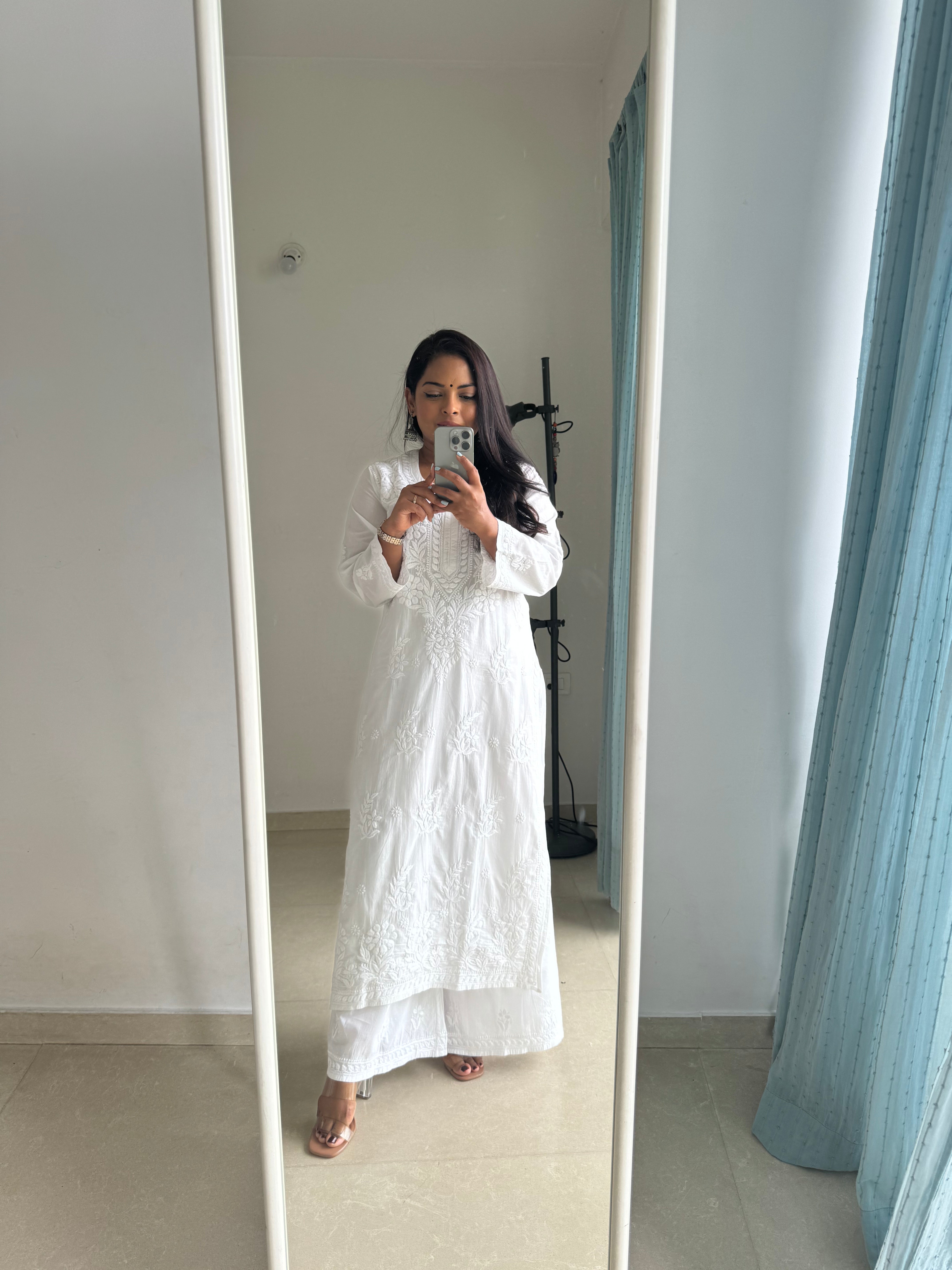 Cotton Chikankari Plazzo Set - White ARIAA CHIKANKARI