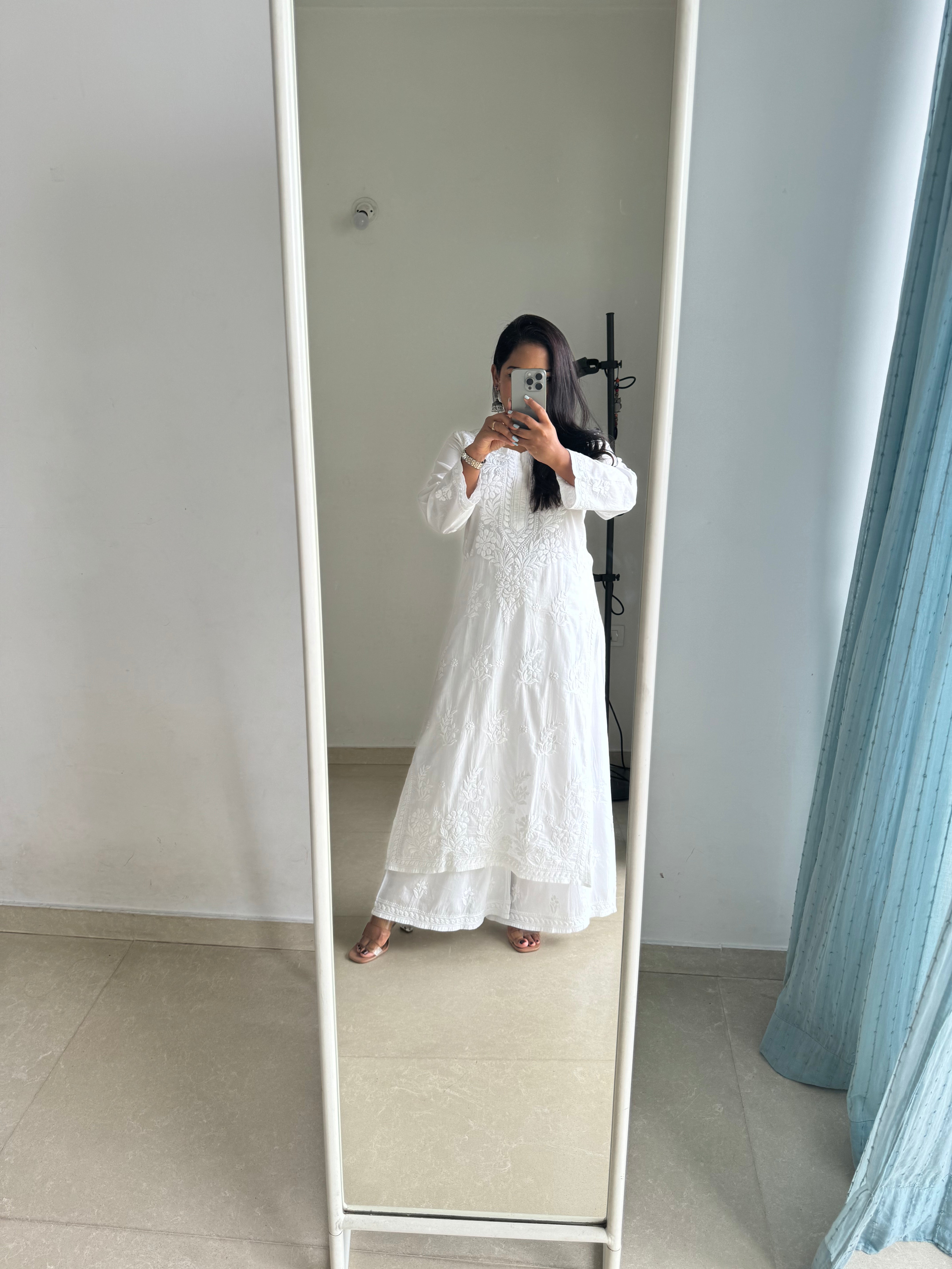 Cotton Chikankari Plazzo Set - White ARIAA CHIKANKARI