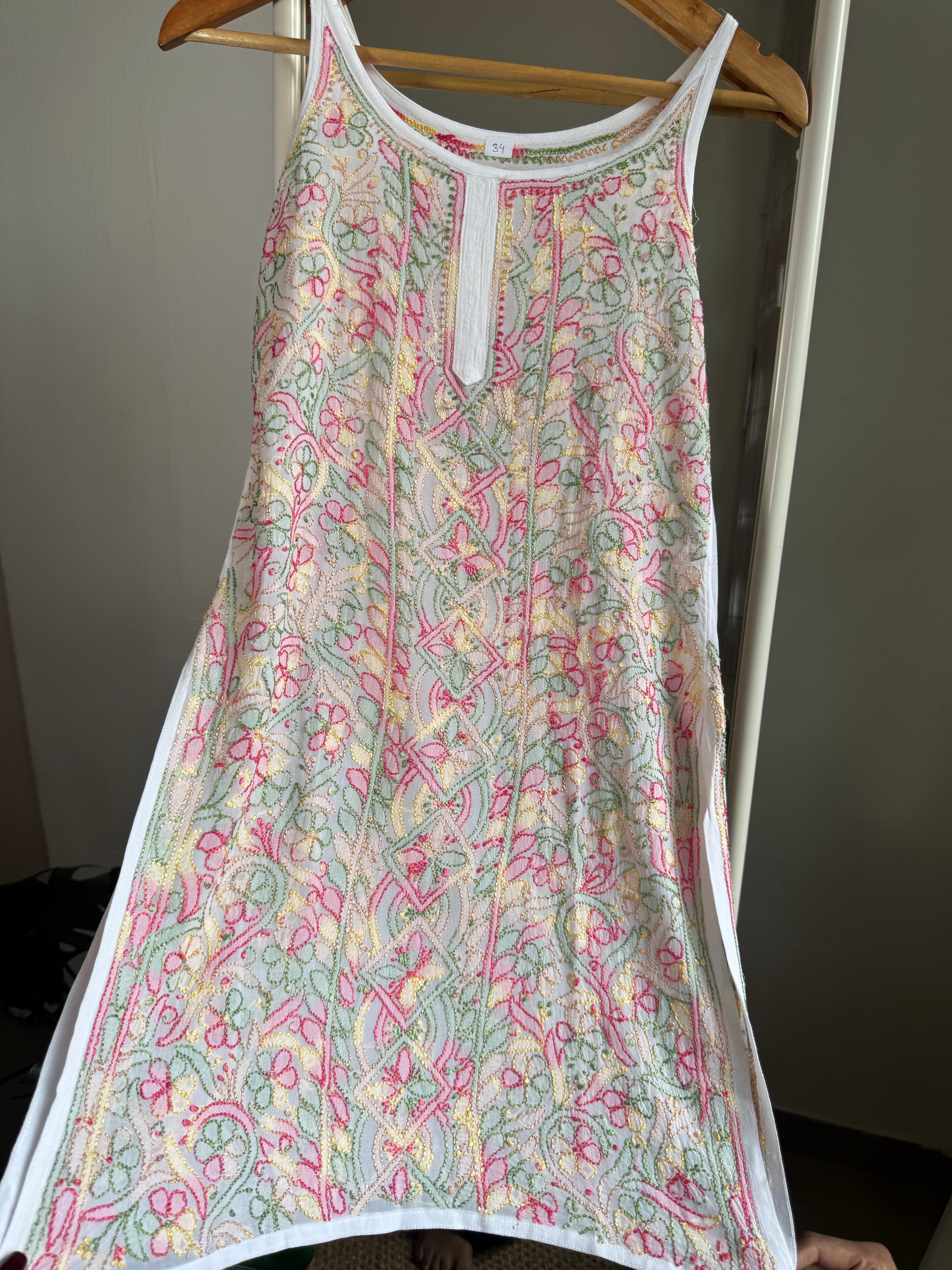 Chikankari Noodle Strap short Top in White - Multi Colour thread ARIAA CHIKANKARI