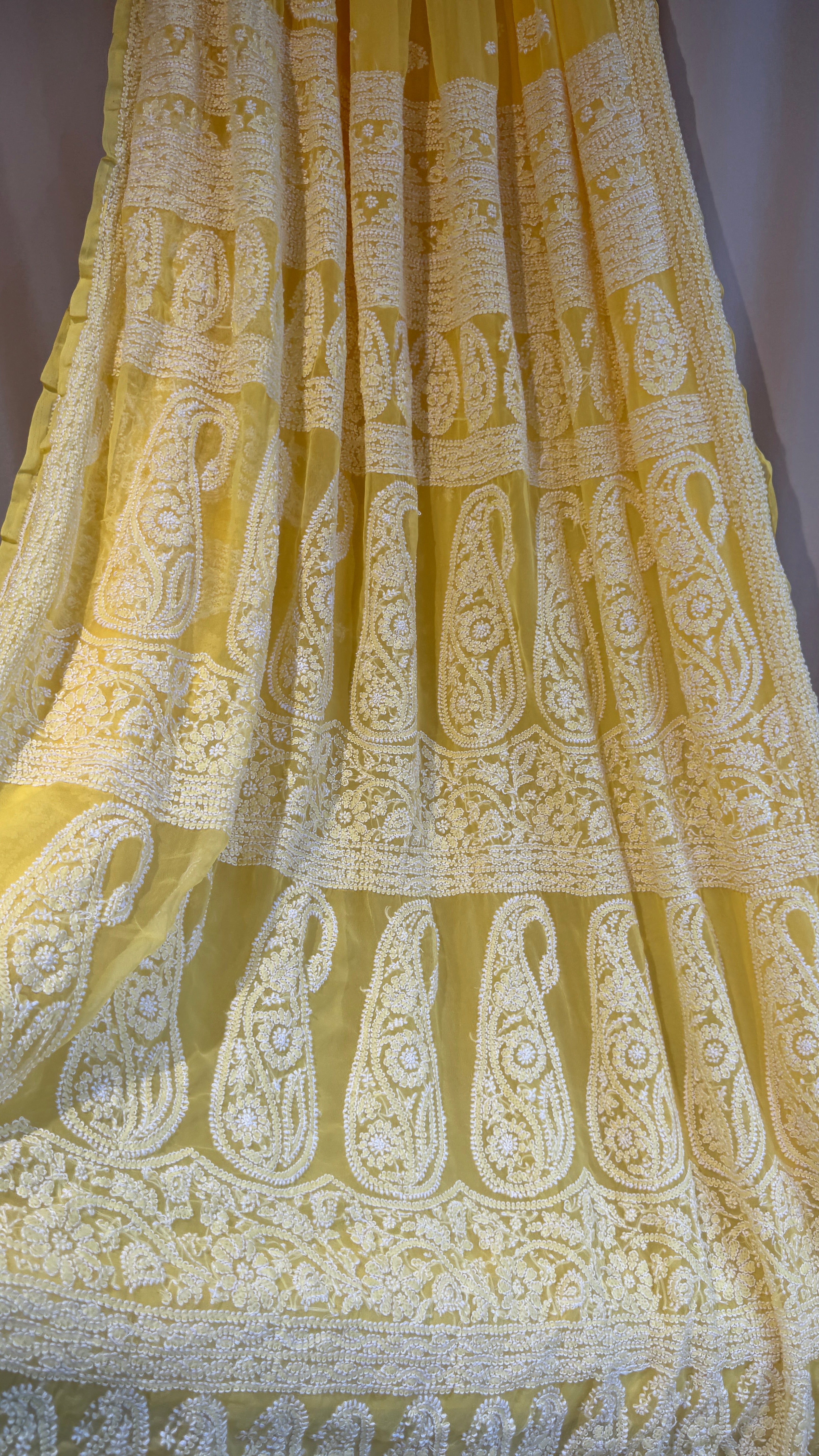 Georgette Chikankari saree in Yellow