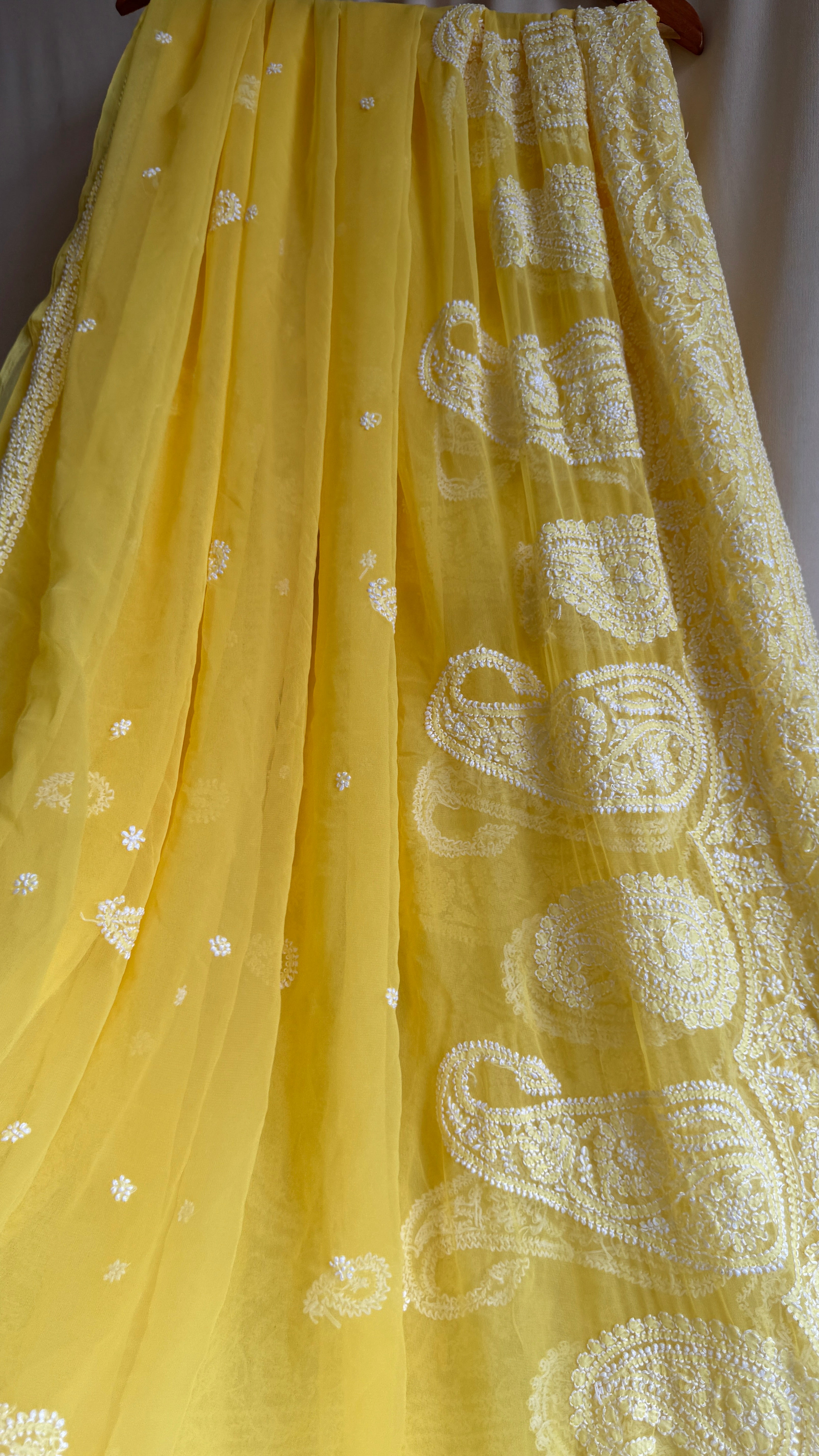 Georgette Chikankari saree in Yellow
