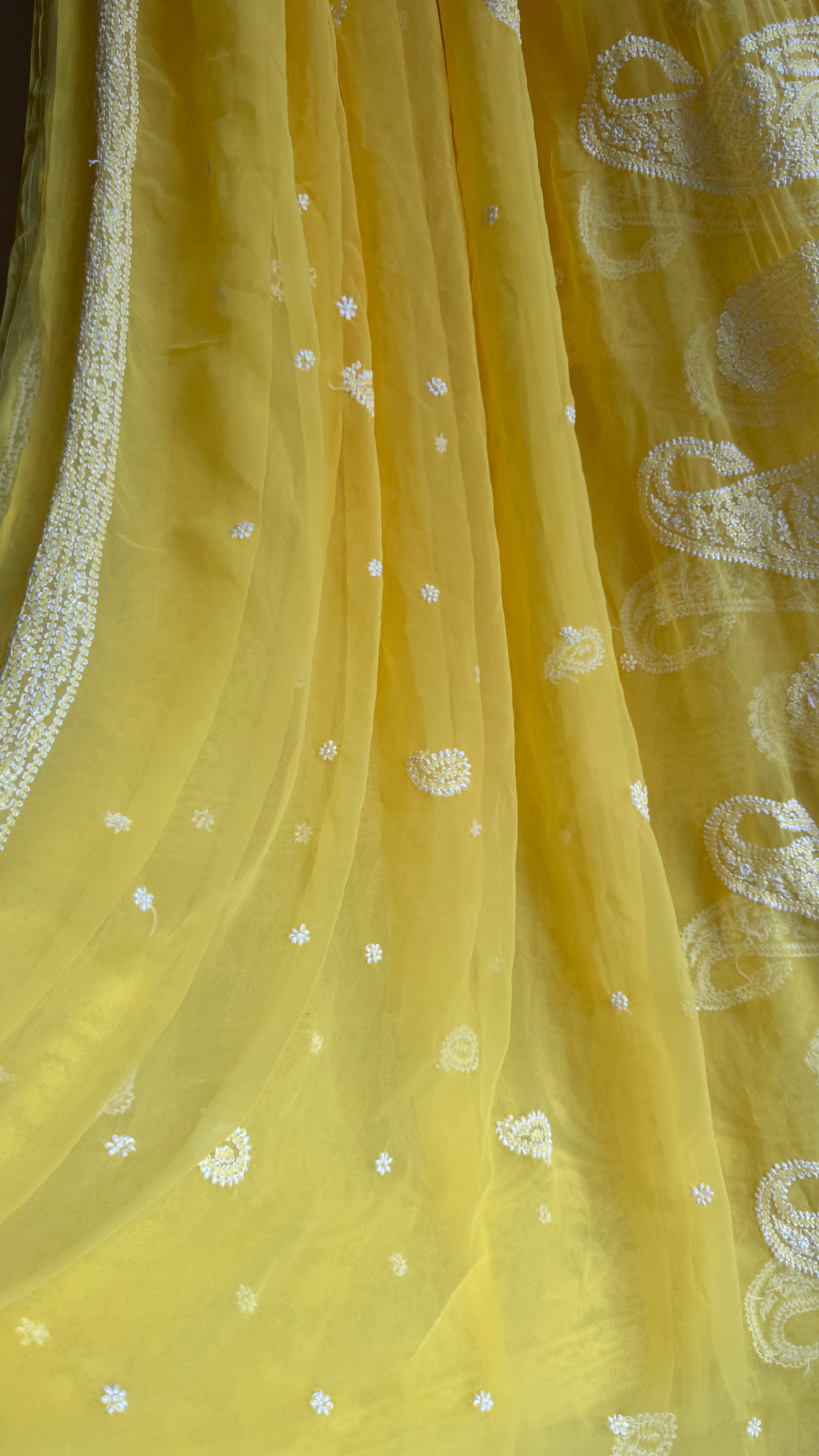 Georgette Chikankari saree in Yellow