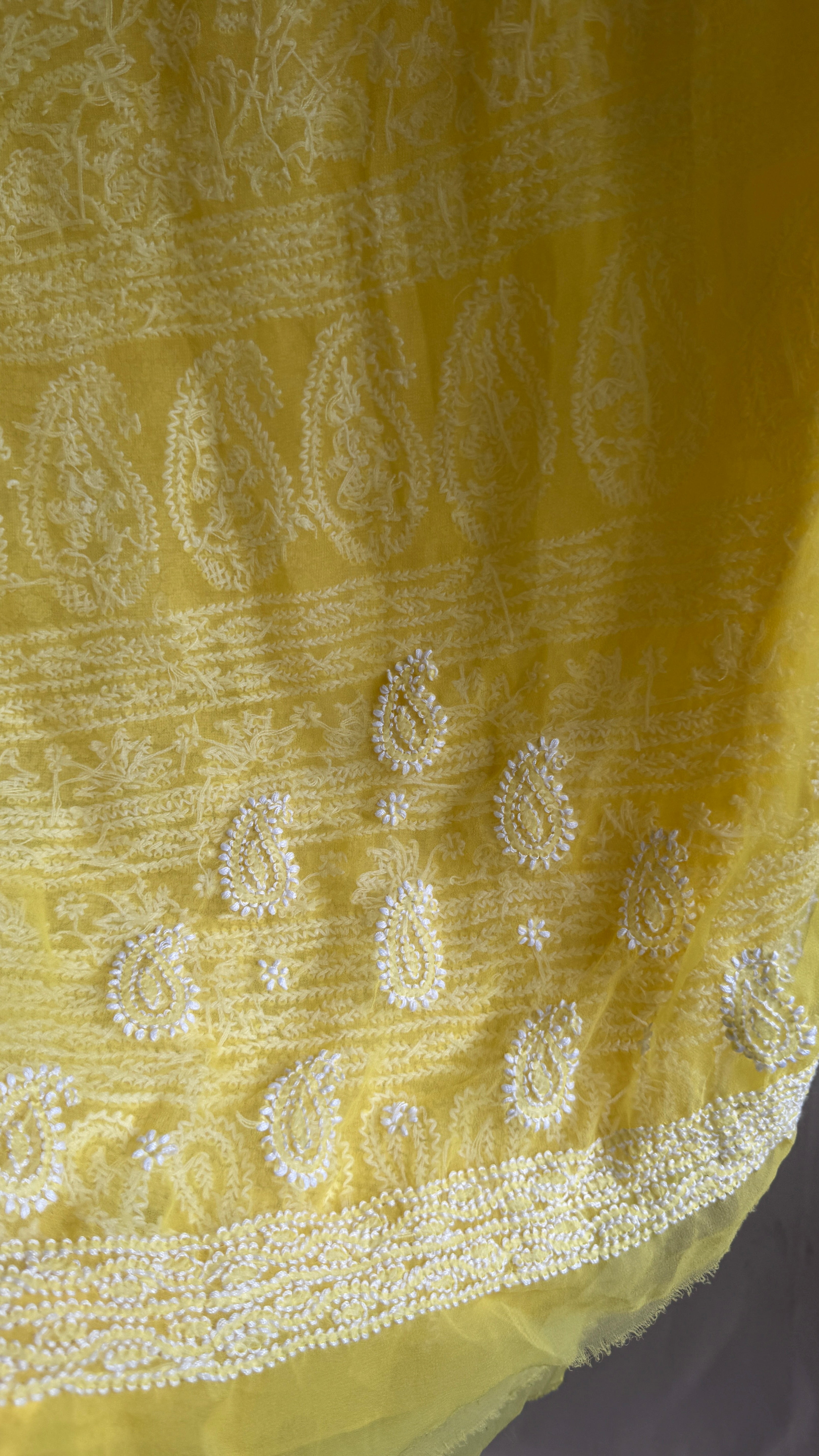 Georgette Chikankari saree in Yellow