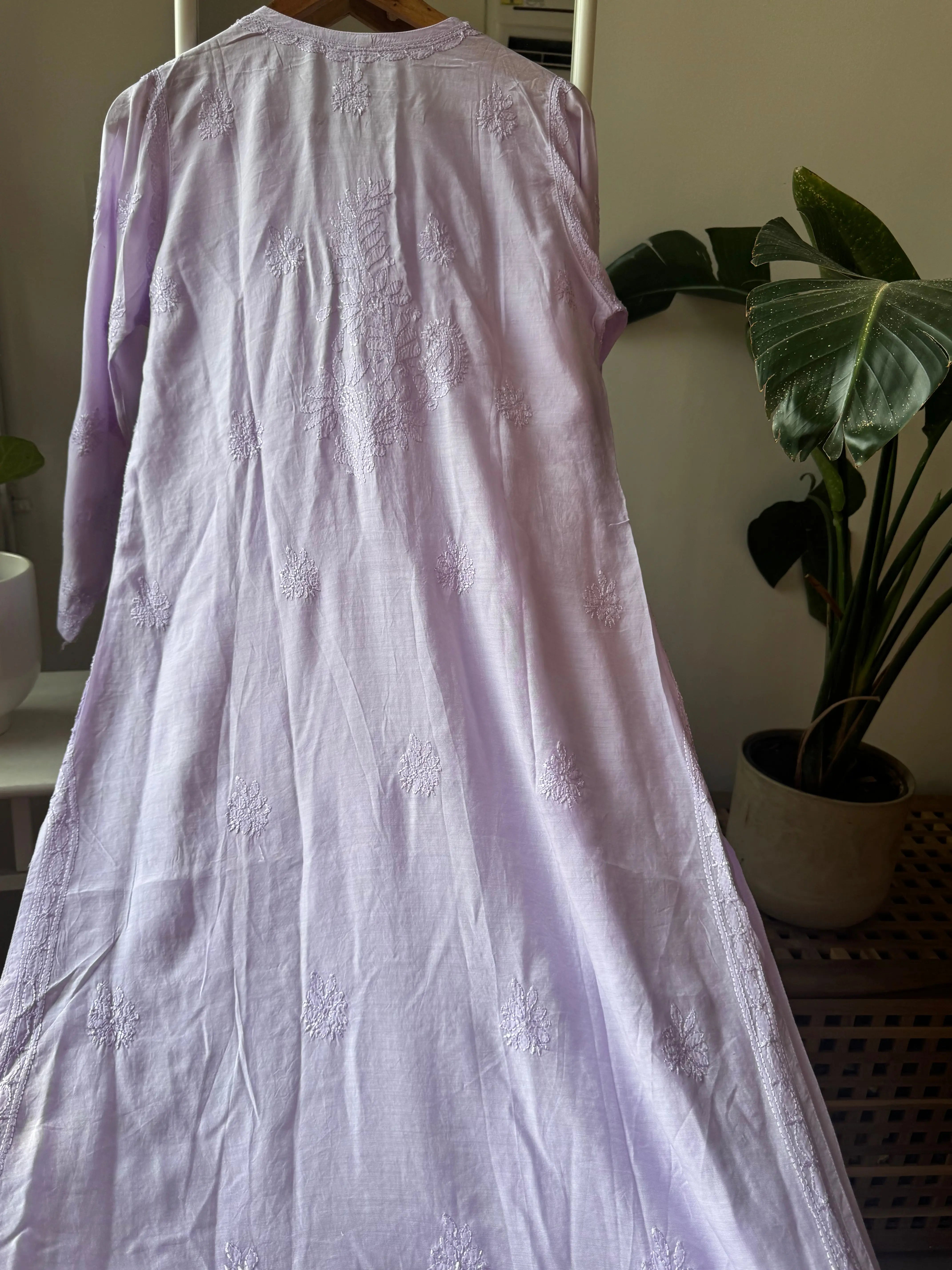 Muslin Chikankari Kurti - Lilac ARIAA CHIKANKARI