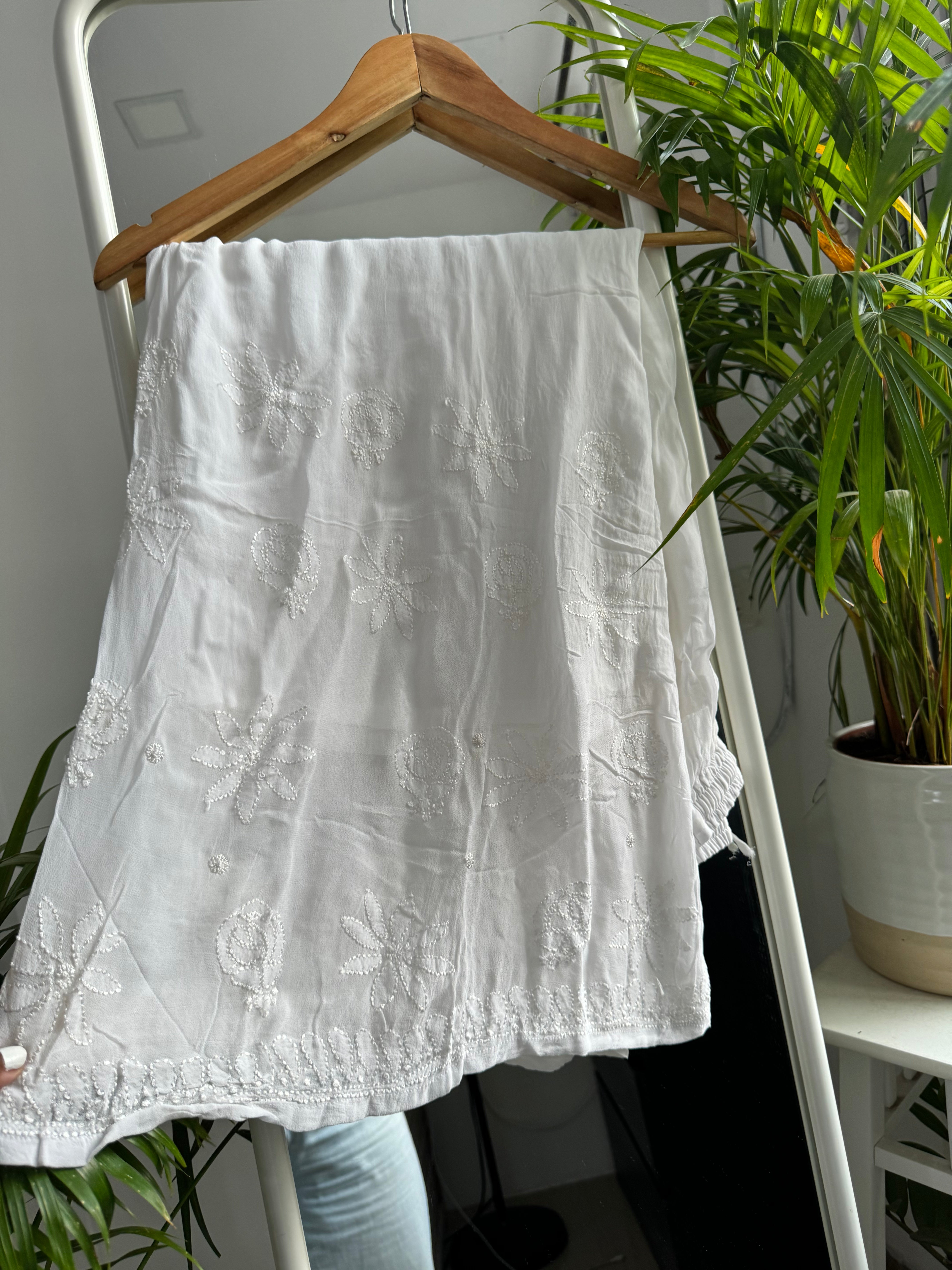 Chikankari Plazzo - Flare - White ARIAA CHIKANKARI