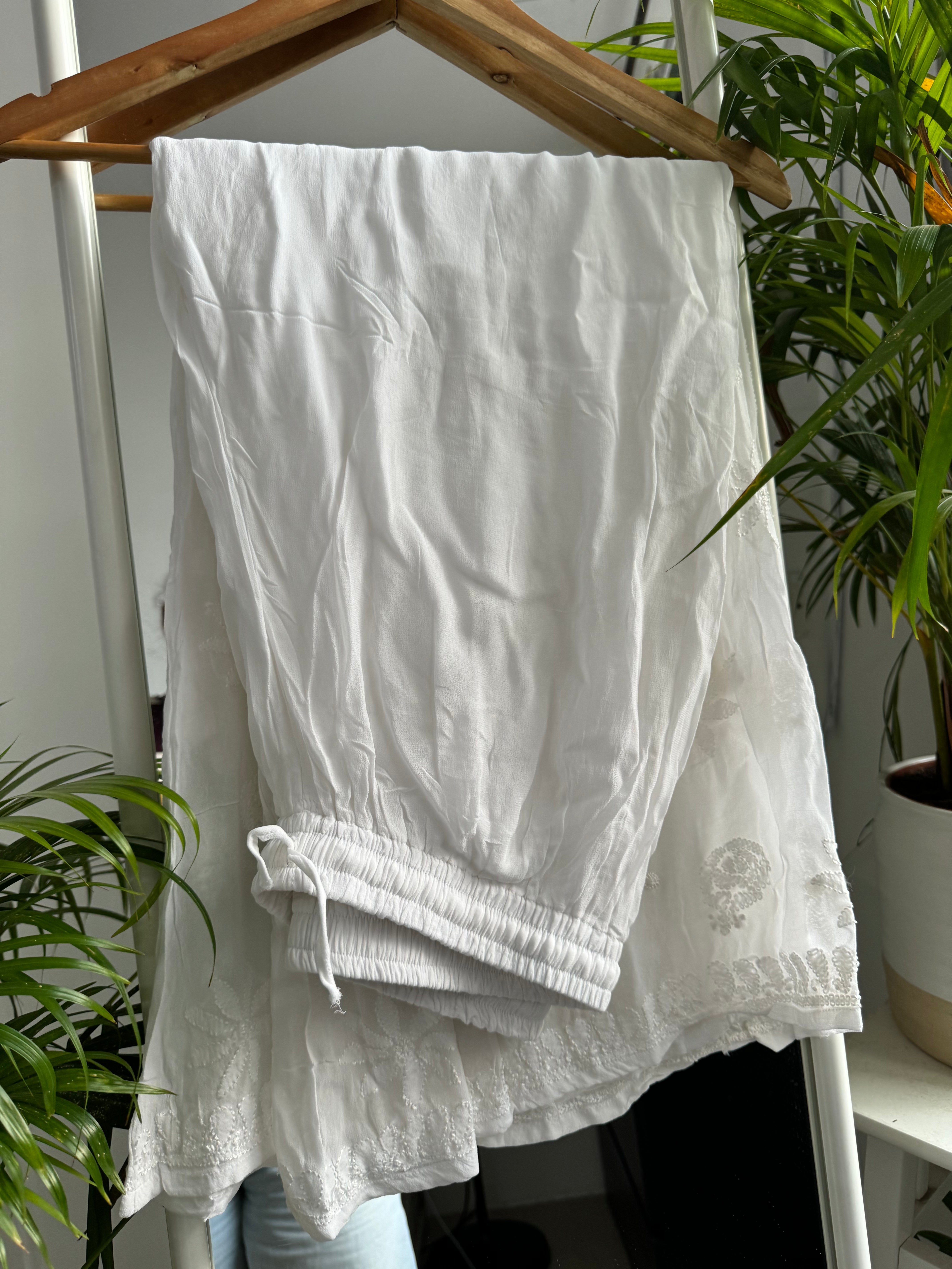 Chikankari Plazzo - Flare - White ARIAA CHIKANKARI