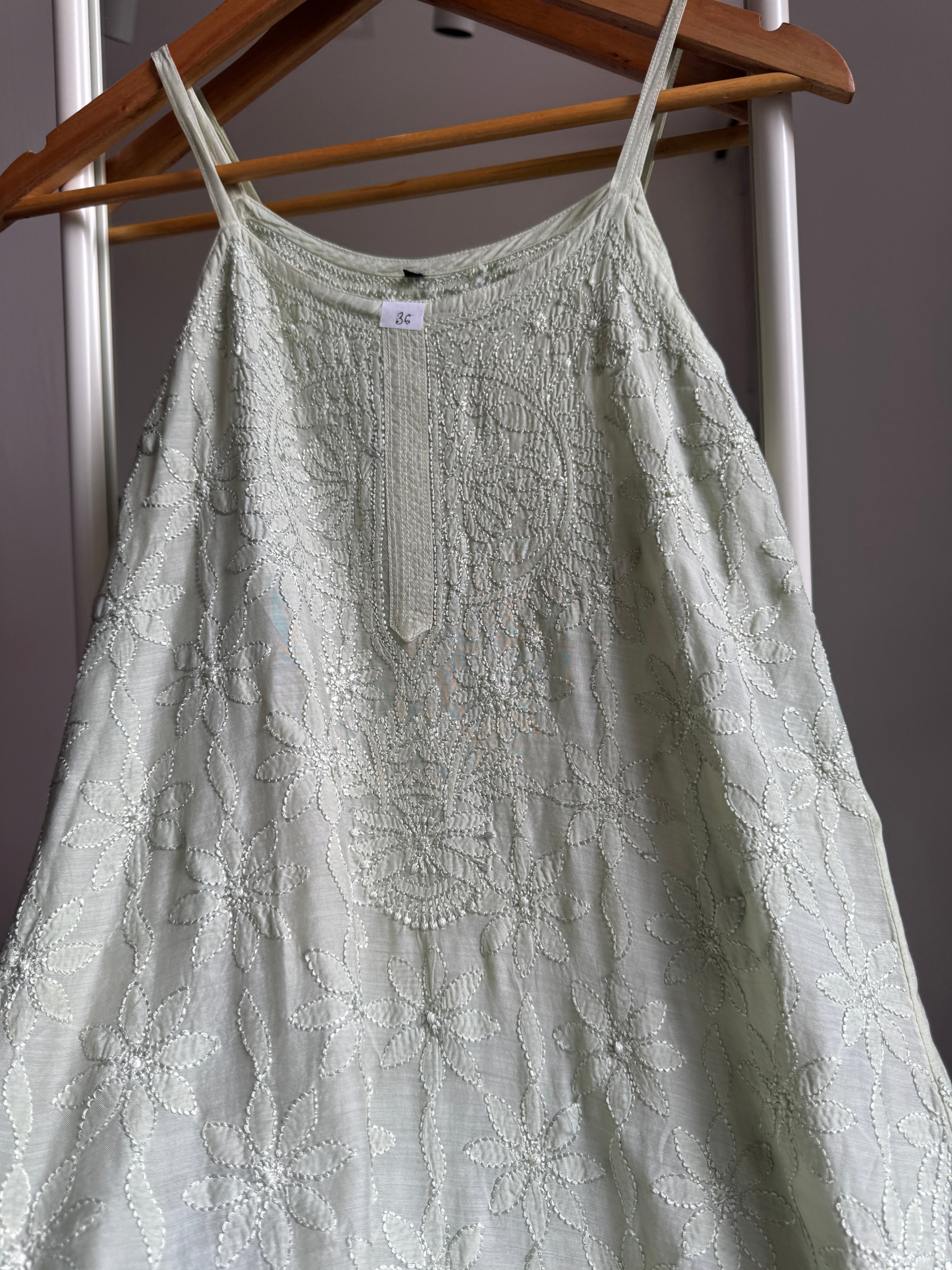 Muslin Chikankari Noodle Strap short Top - Sheen Green ARIAA CHIKANKARI