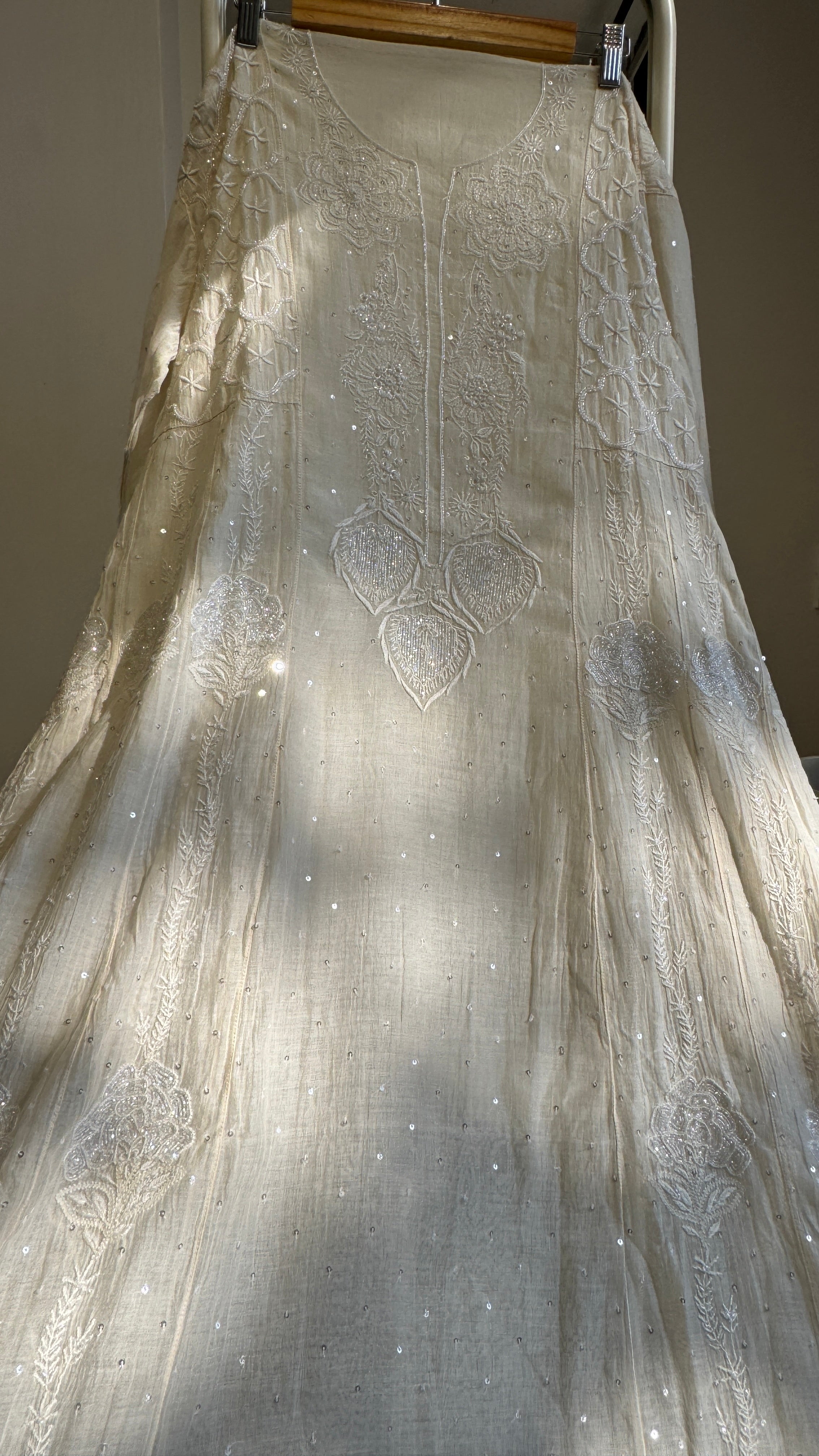 Mul Chanderi Chikankari Anarkali - White