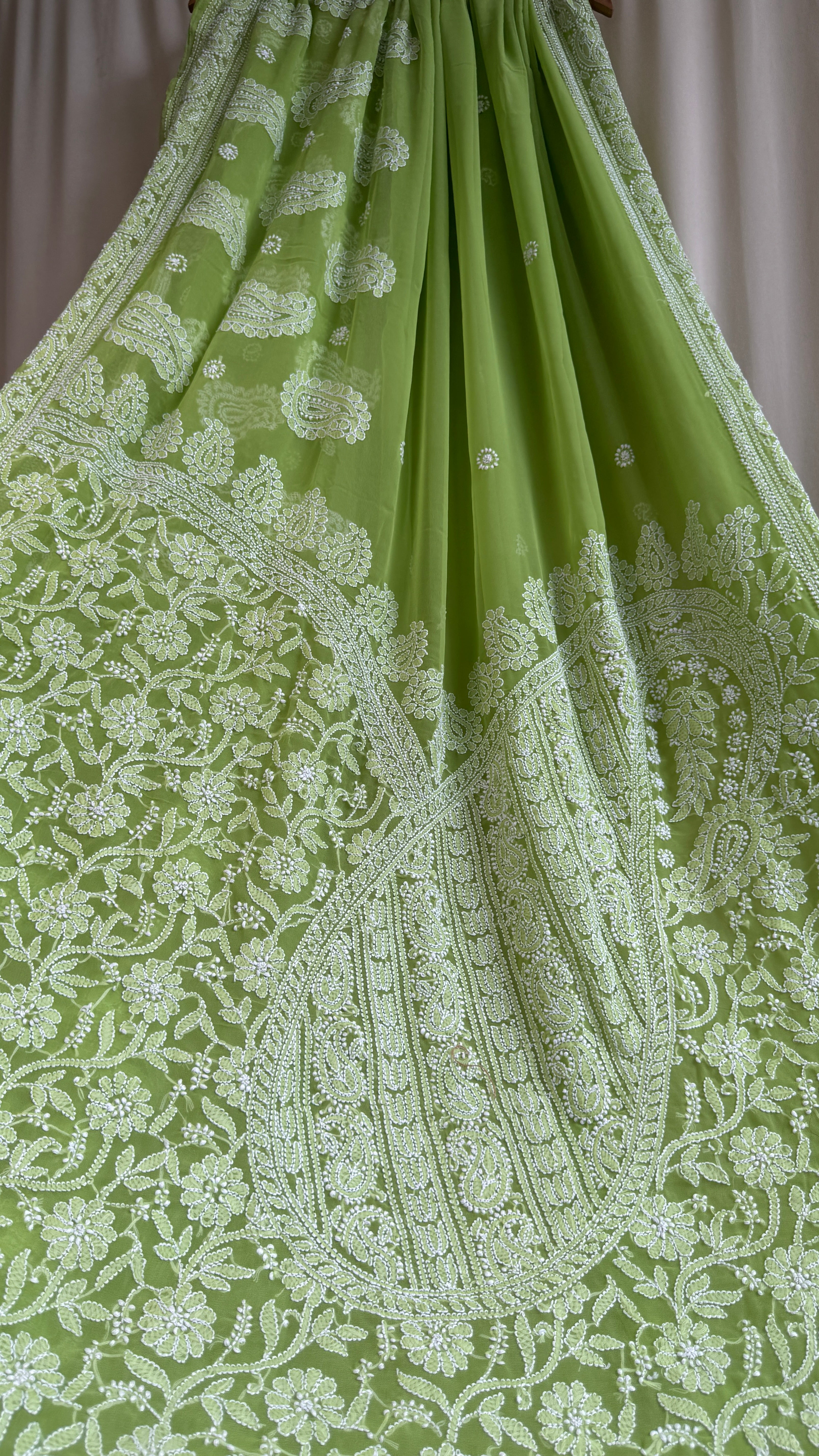 Georgette Chikankari saree in Green