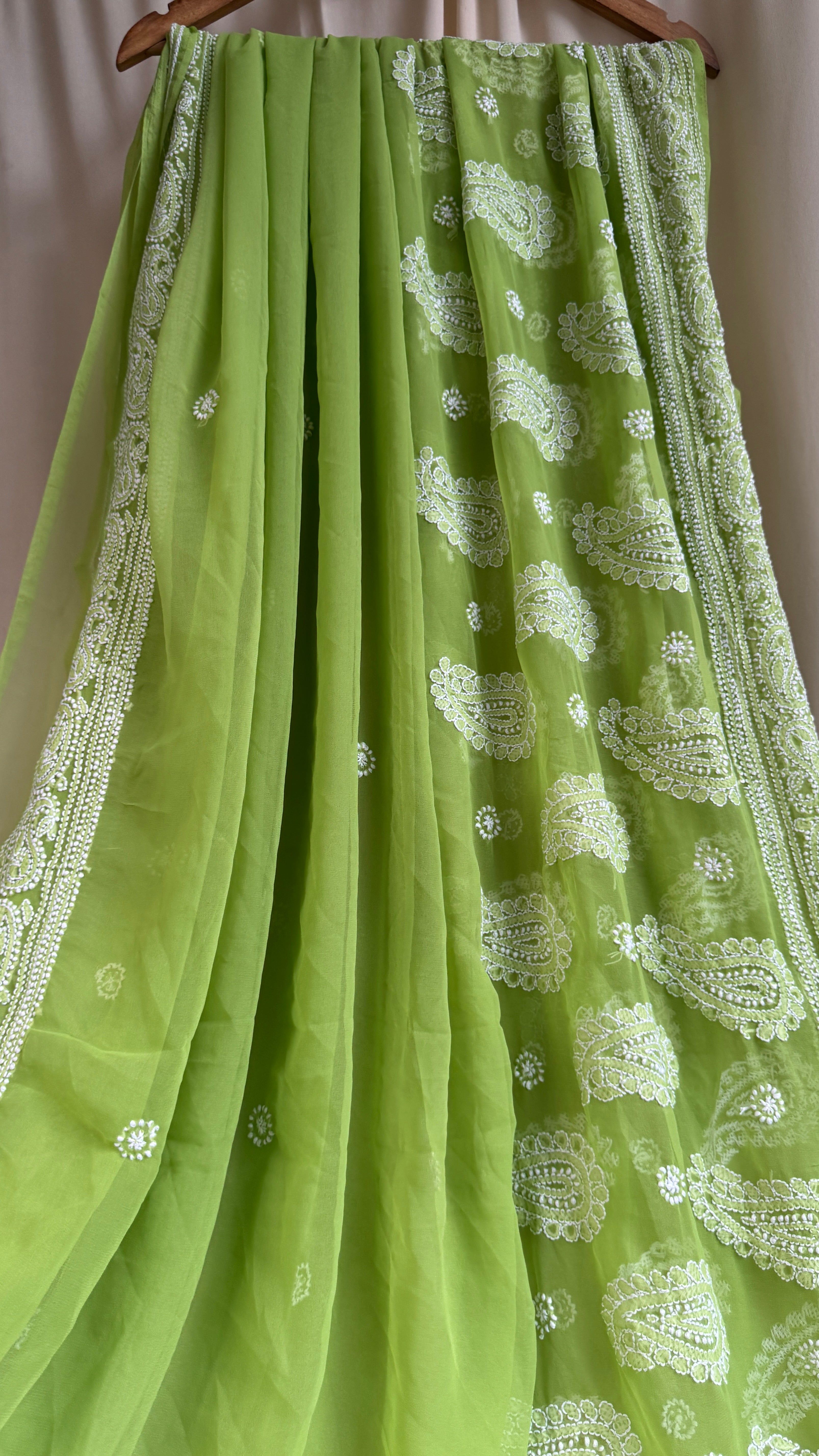 Georgette Chikankari saree in Green