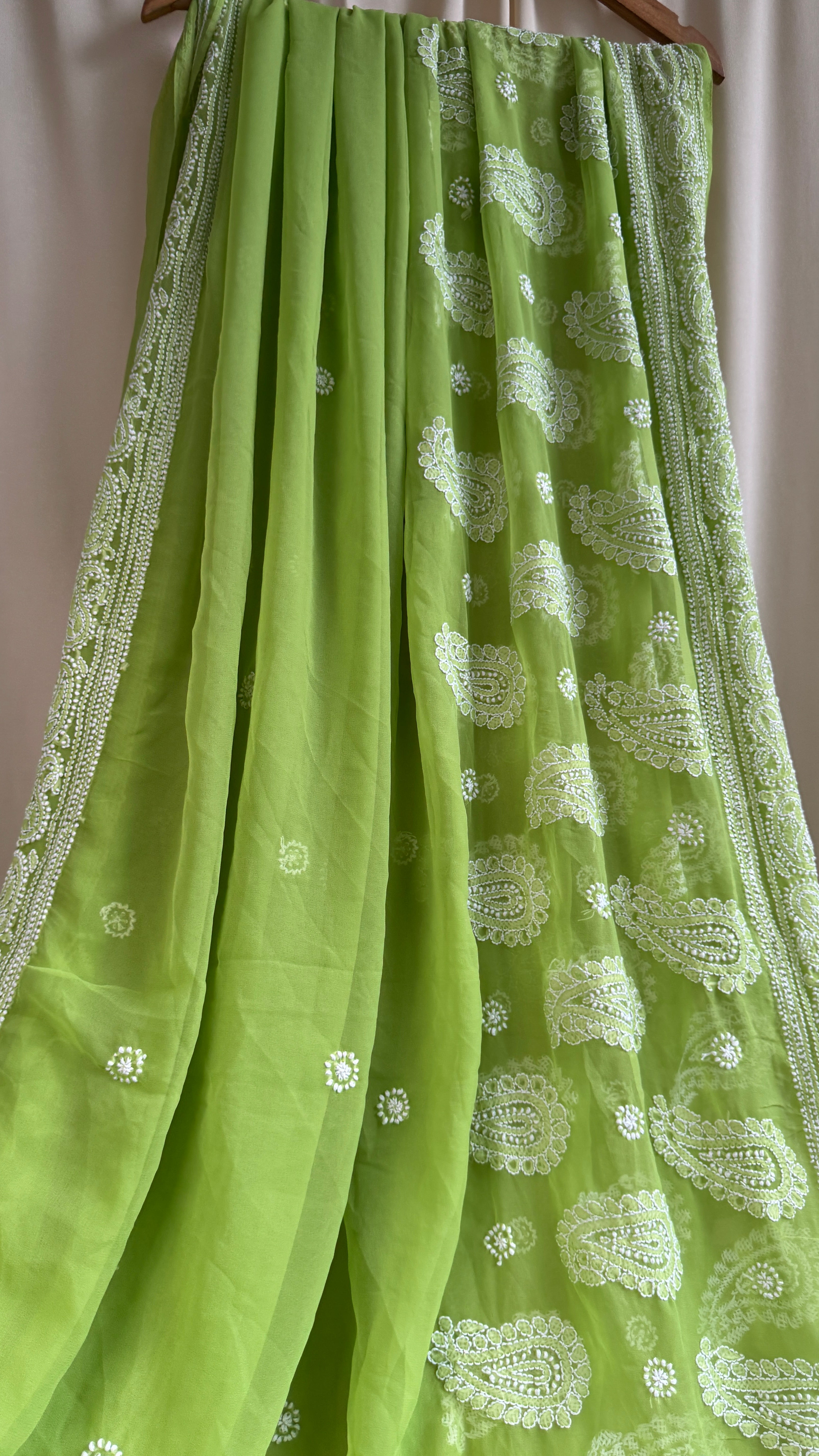 Georgette Chikankari saree in Green