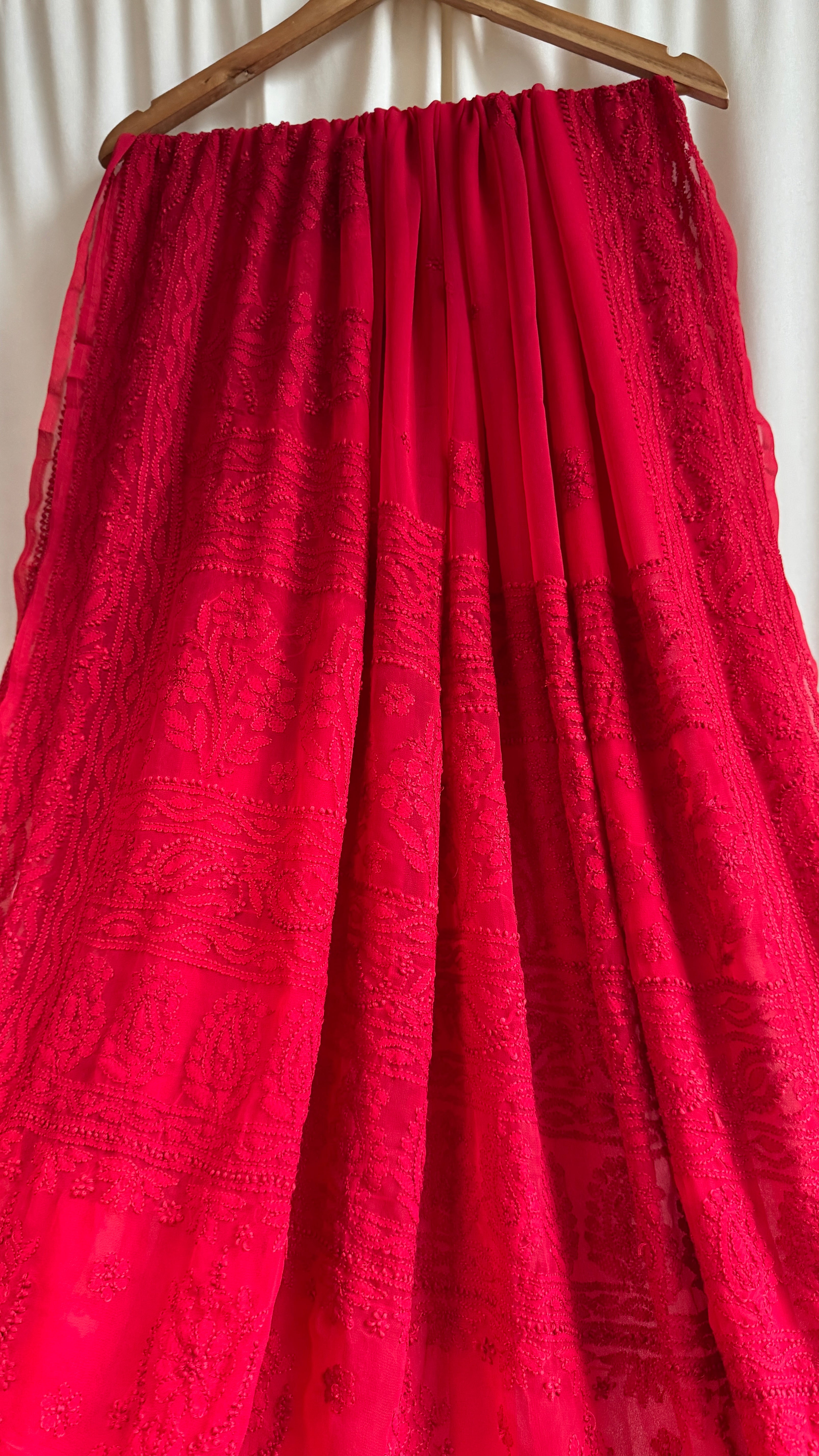 Georgette Chikankari saree in Red