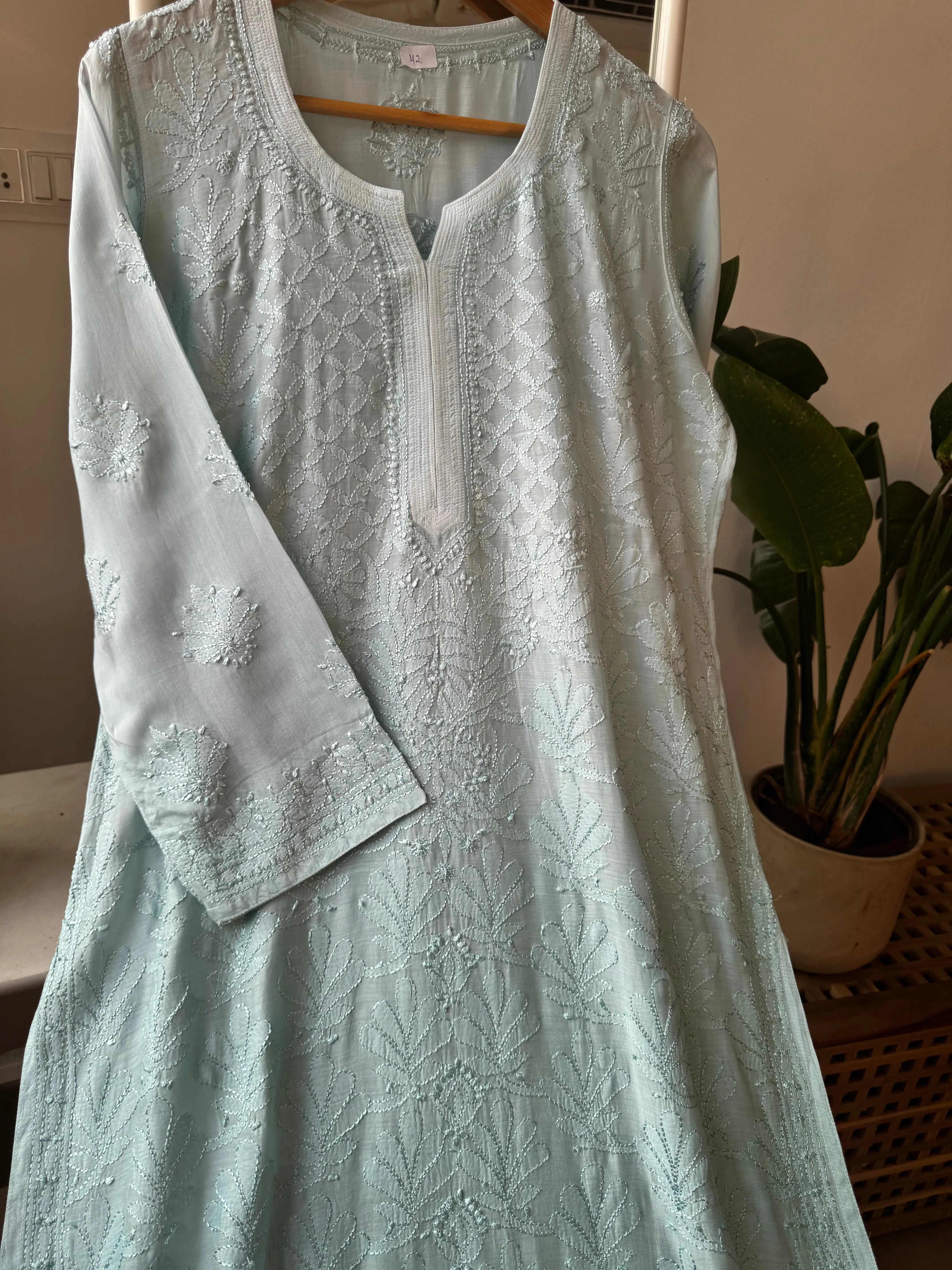 Muslin Chikankari Kurti - Green Ombre ARIAA CHIKANKARI