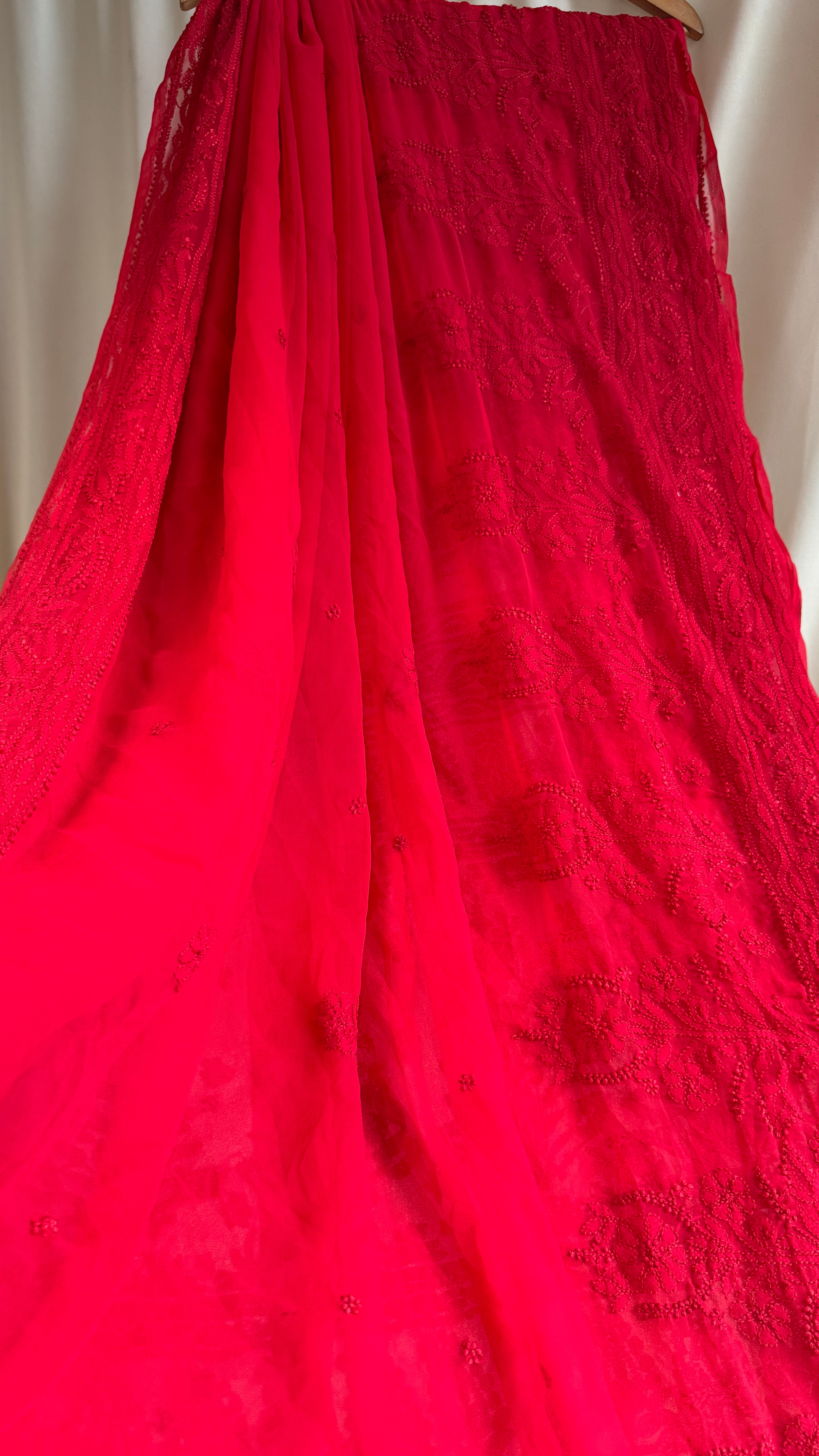 Georgette Chikankari saree in Red