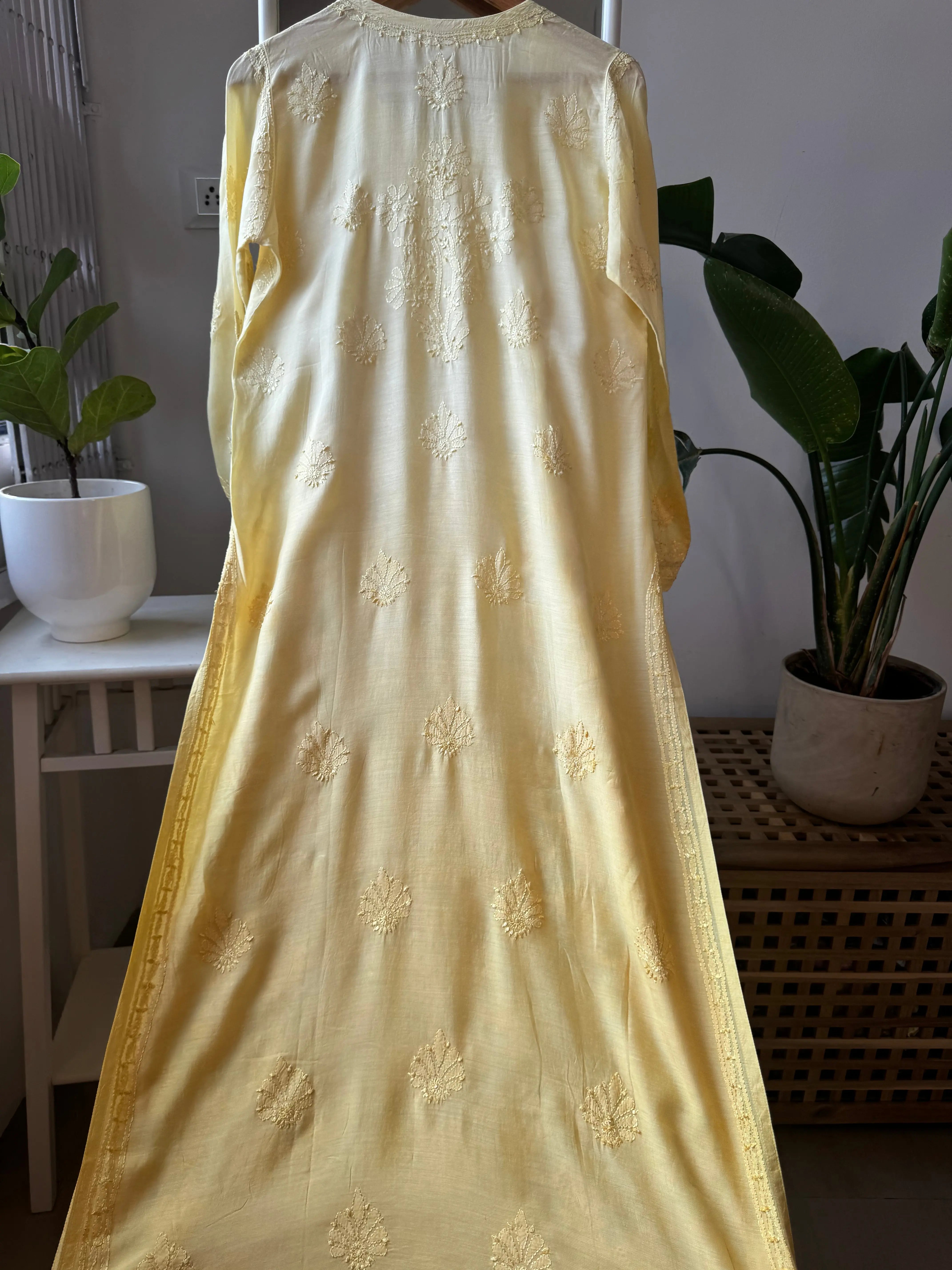 Muslin Chikankari Kurti - Canary Yellow Ombre ARIAA CHIKANKARI