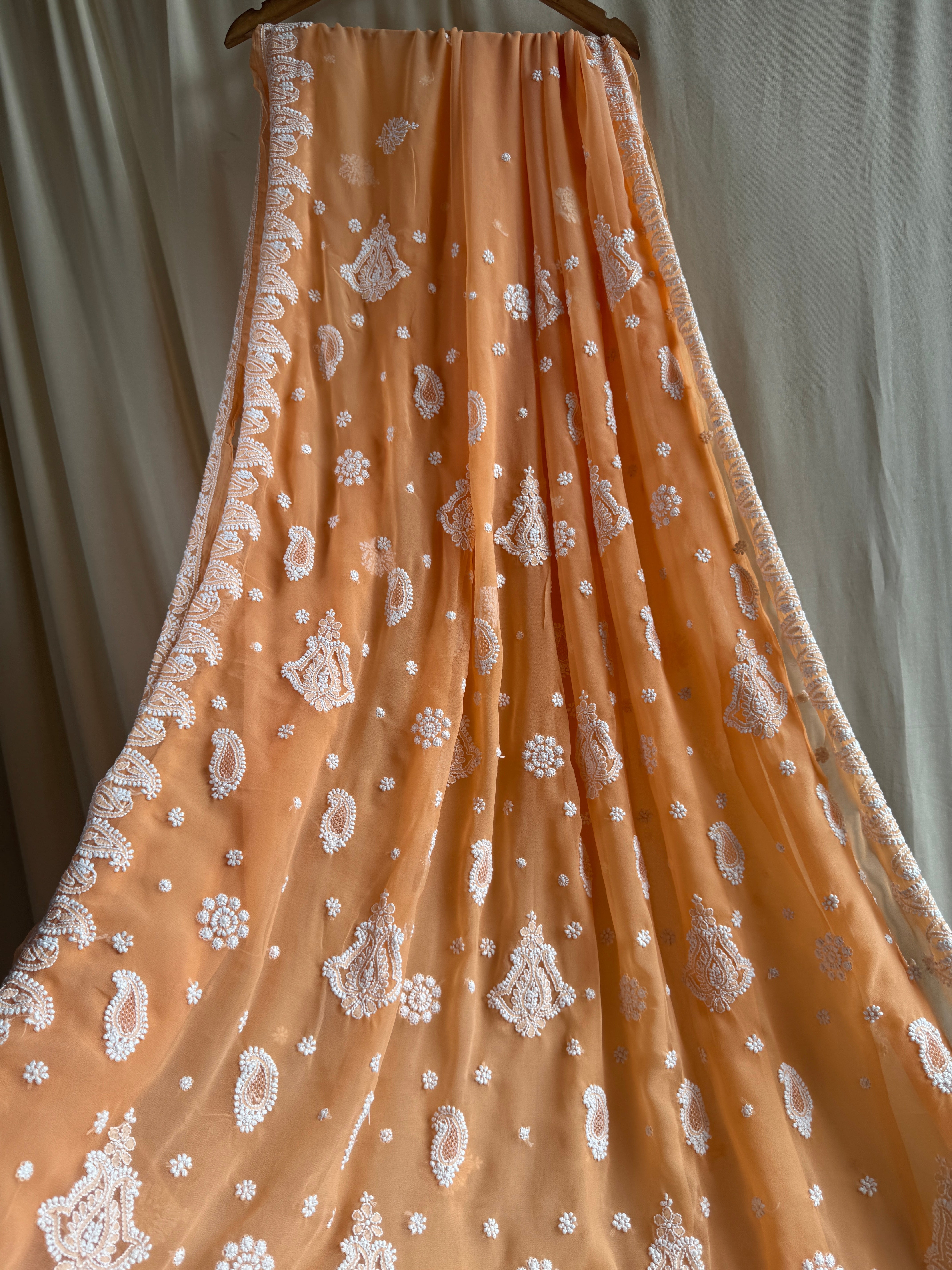 Georgette Chikankari saree in Sunset Orange ARIAA CHIKANKARI