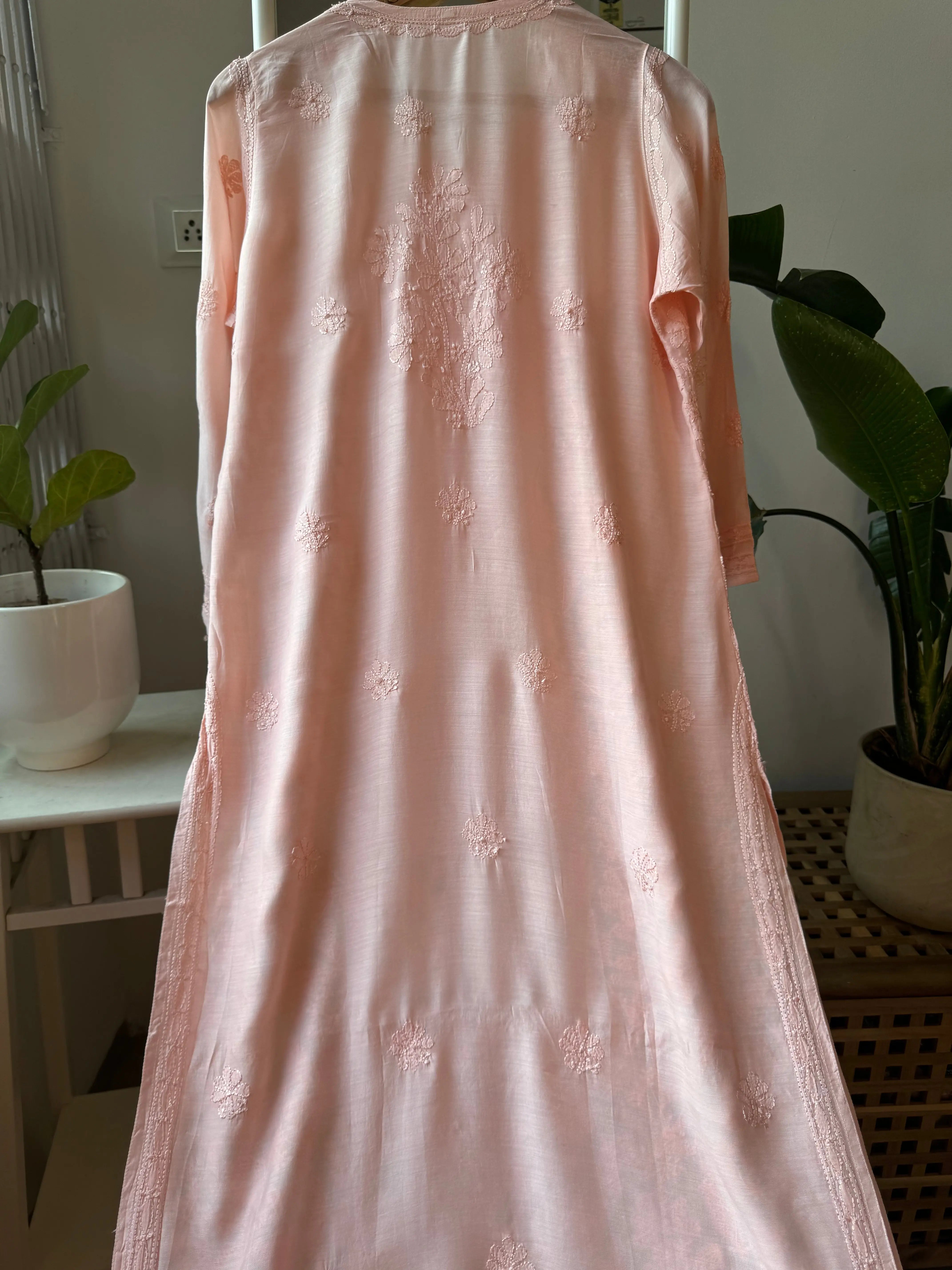 Muslin Chikankari Kurti - Pale Pink ARIAA CHIKANKARI