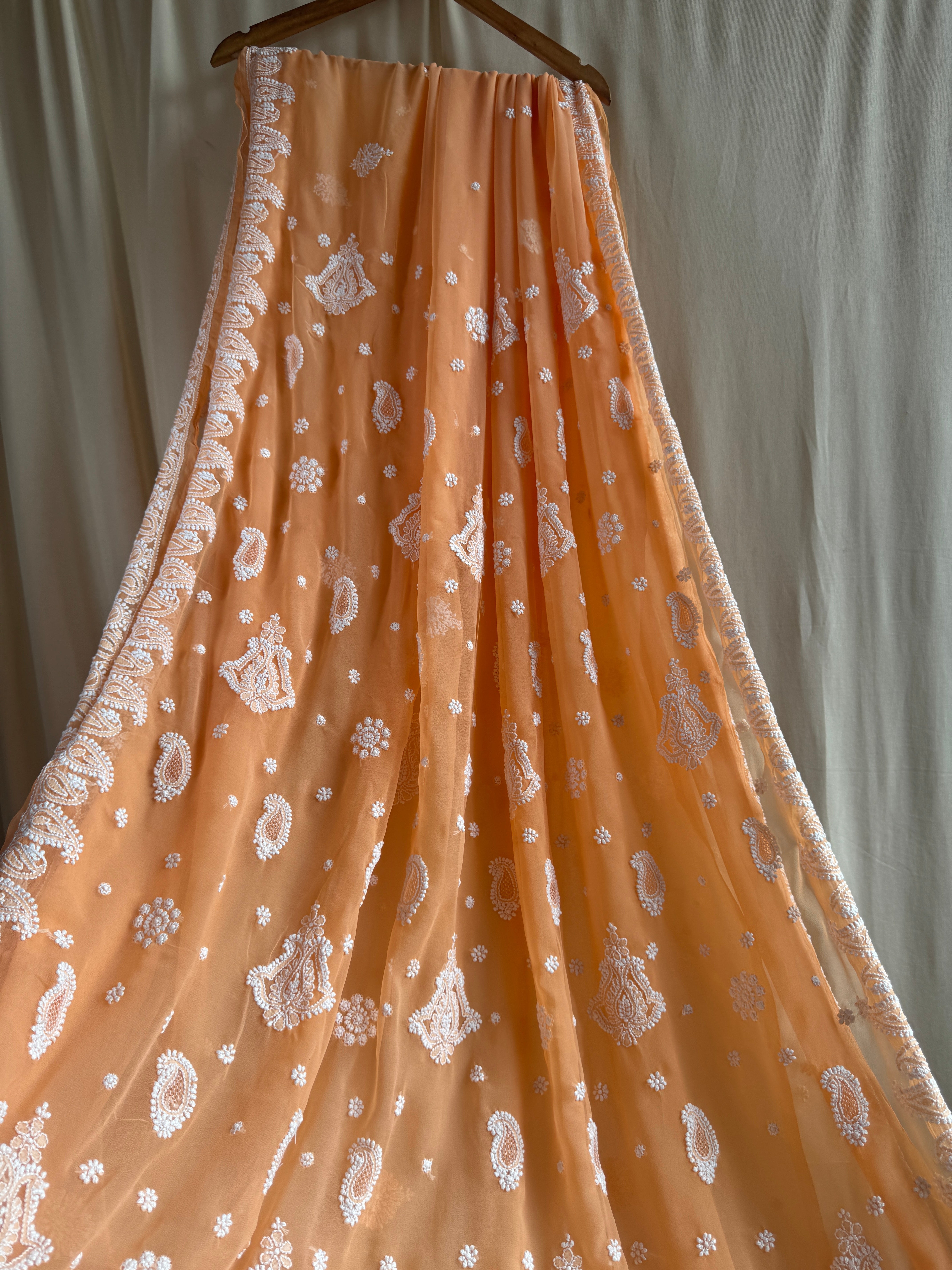 Georgette Chikankari saree in Sunset Orange ARIAA CHIKANKARI