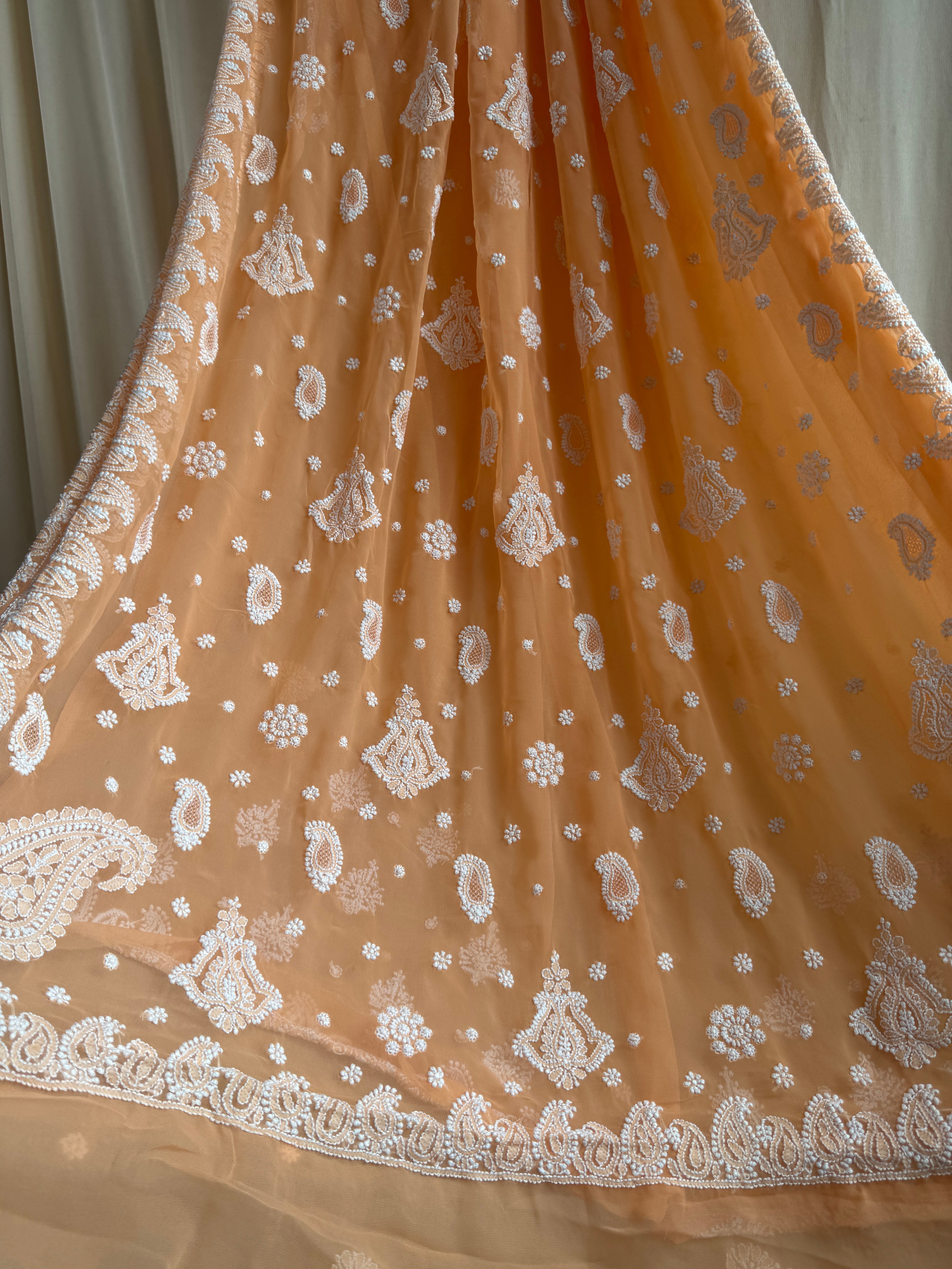 Georgette Chikankari saree in Sunset Orange ARIAA CHIKANKARI