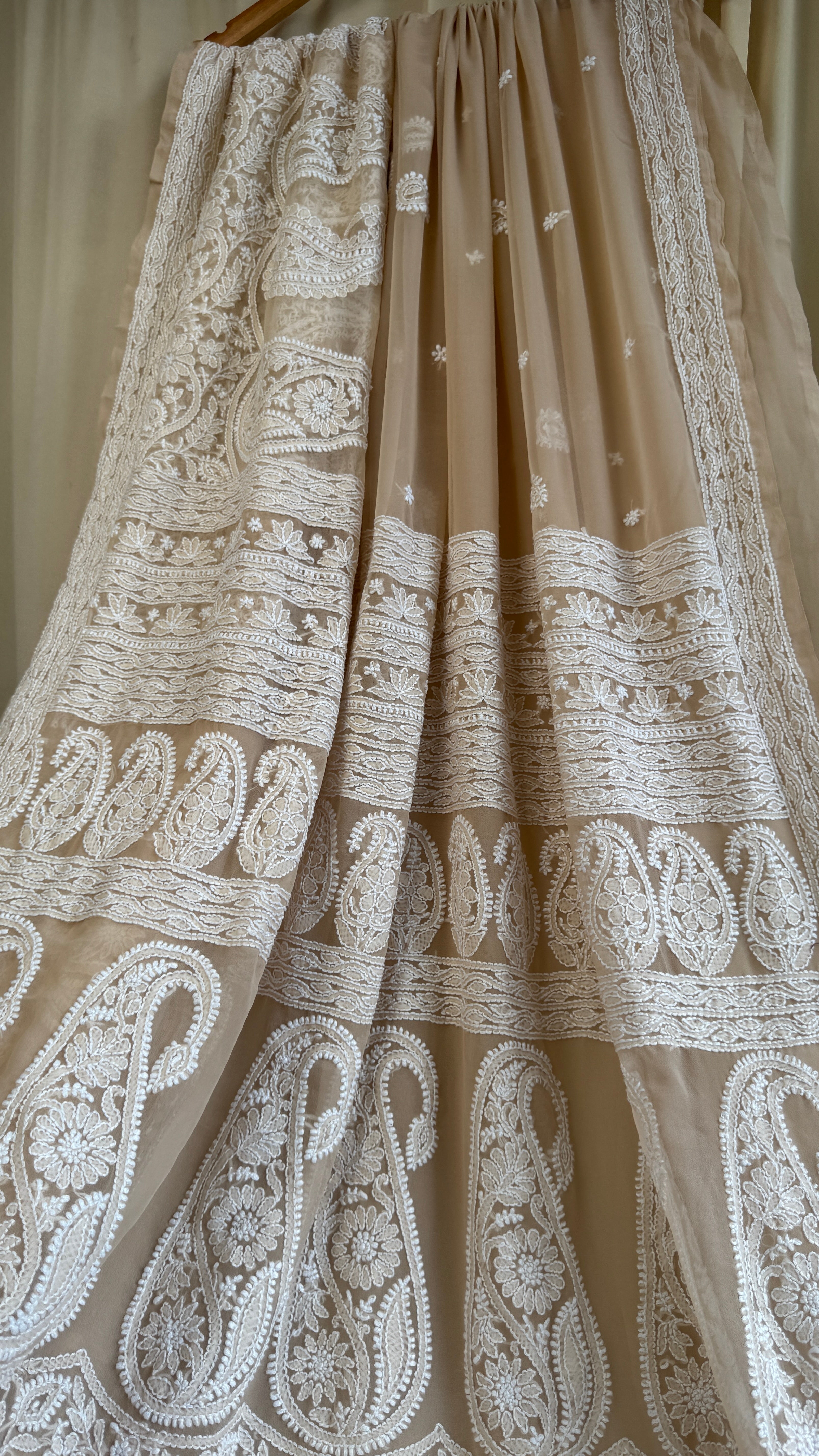 Georgette Chikankari saree in Beige Brown