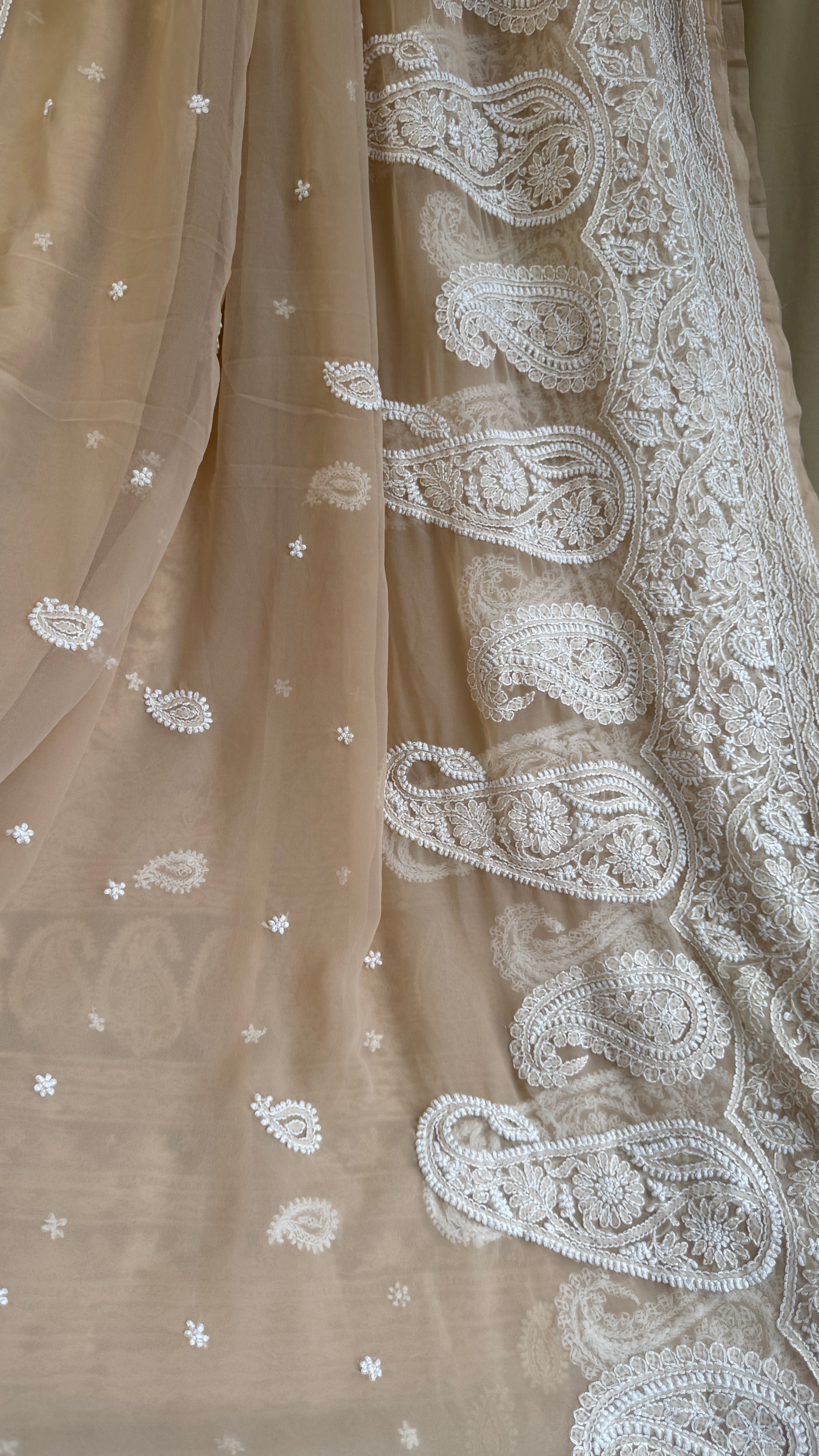 Georgette Chikankari saree in Beige Brown