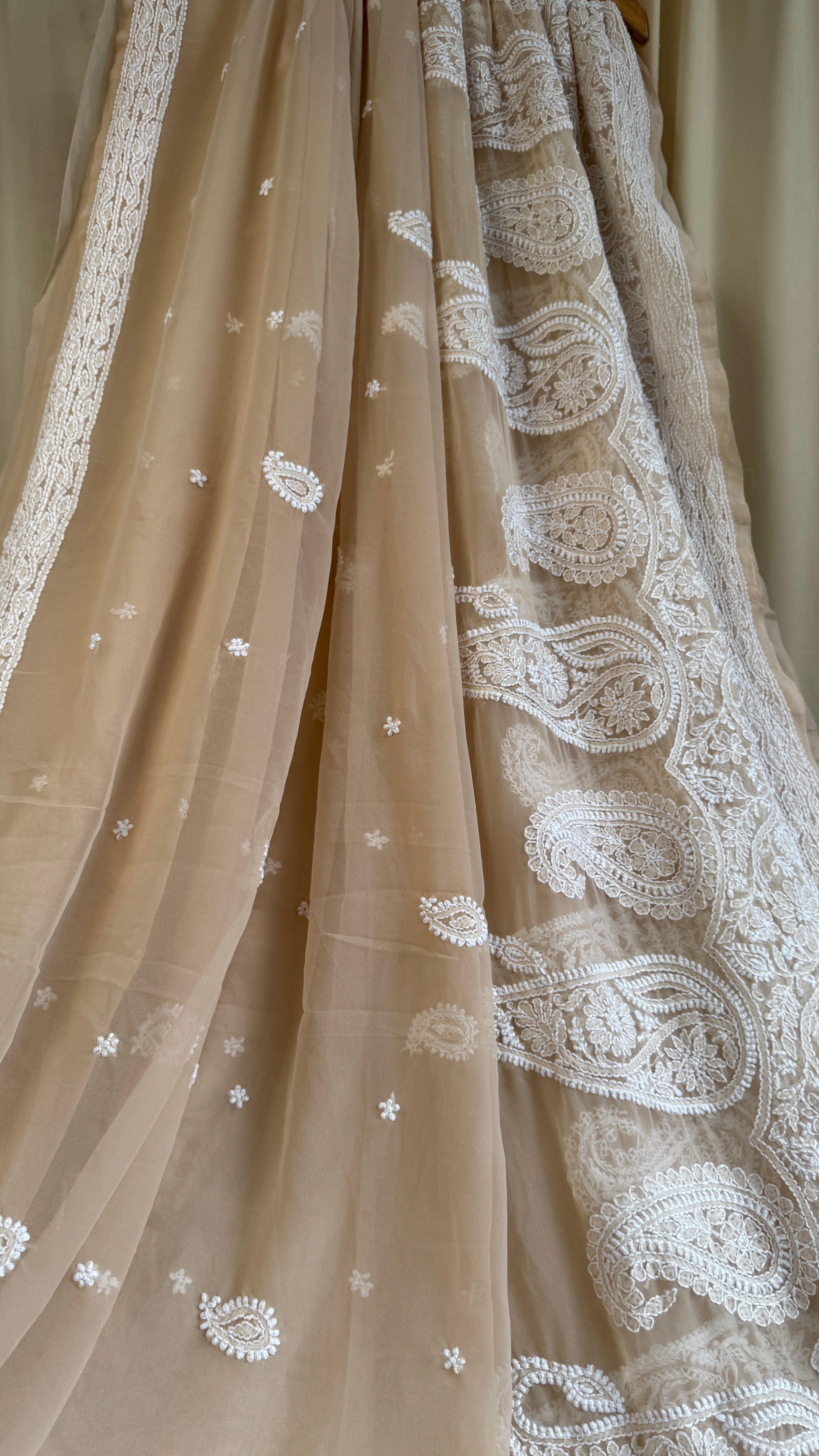 Georgette Chikankari saree in Beige Brown