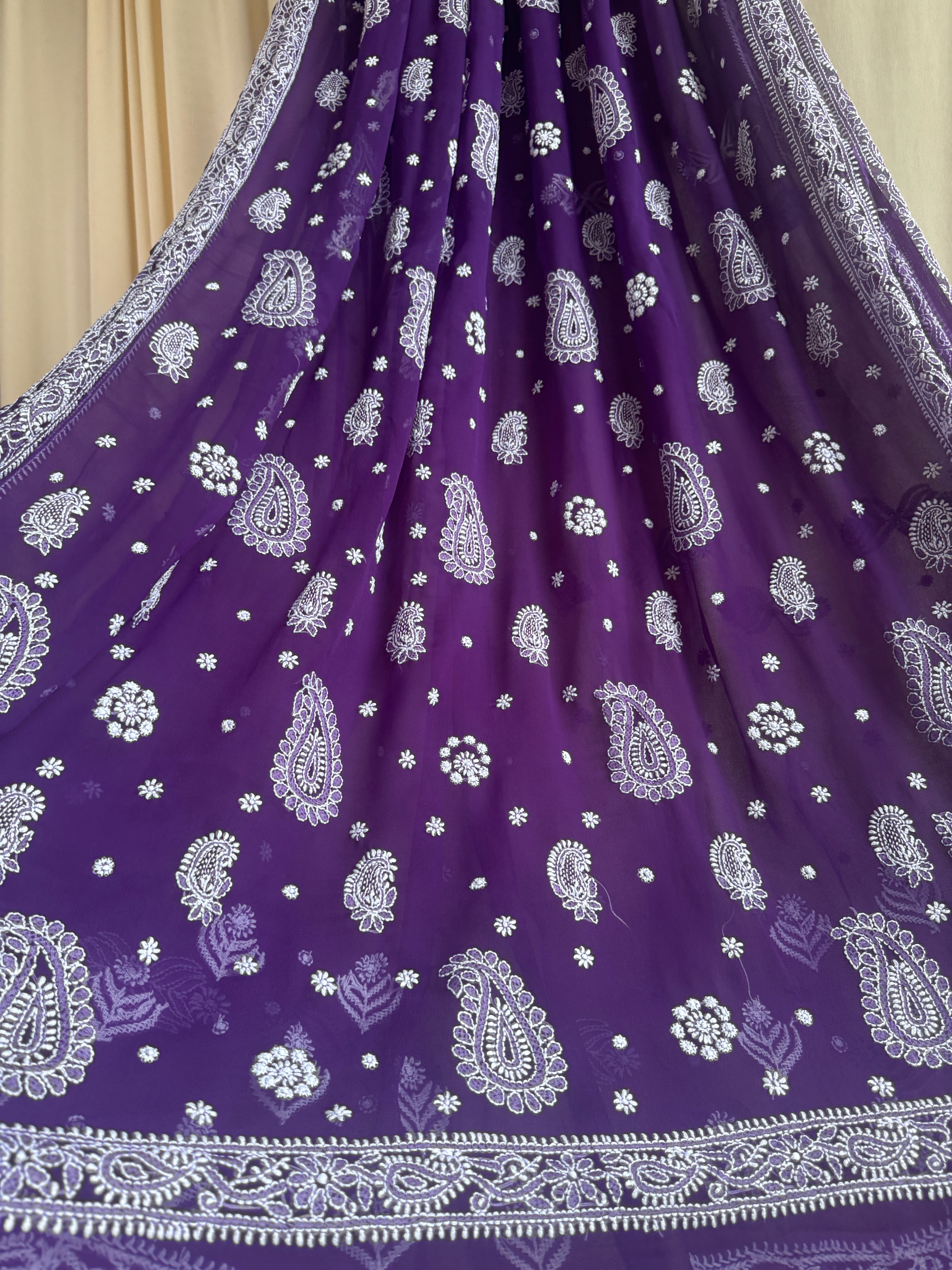 Georgette Chikankari saree in Purple ARIAA CHIKANKARI